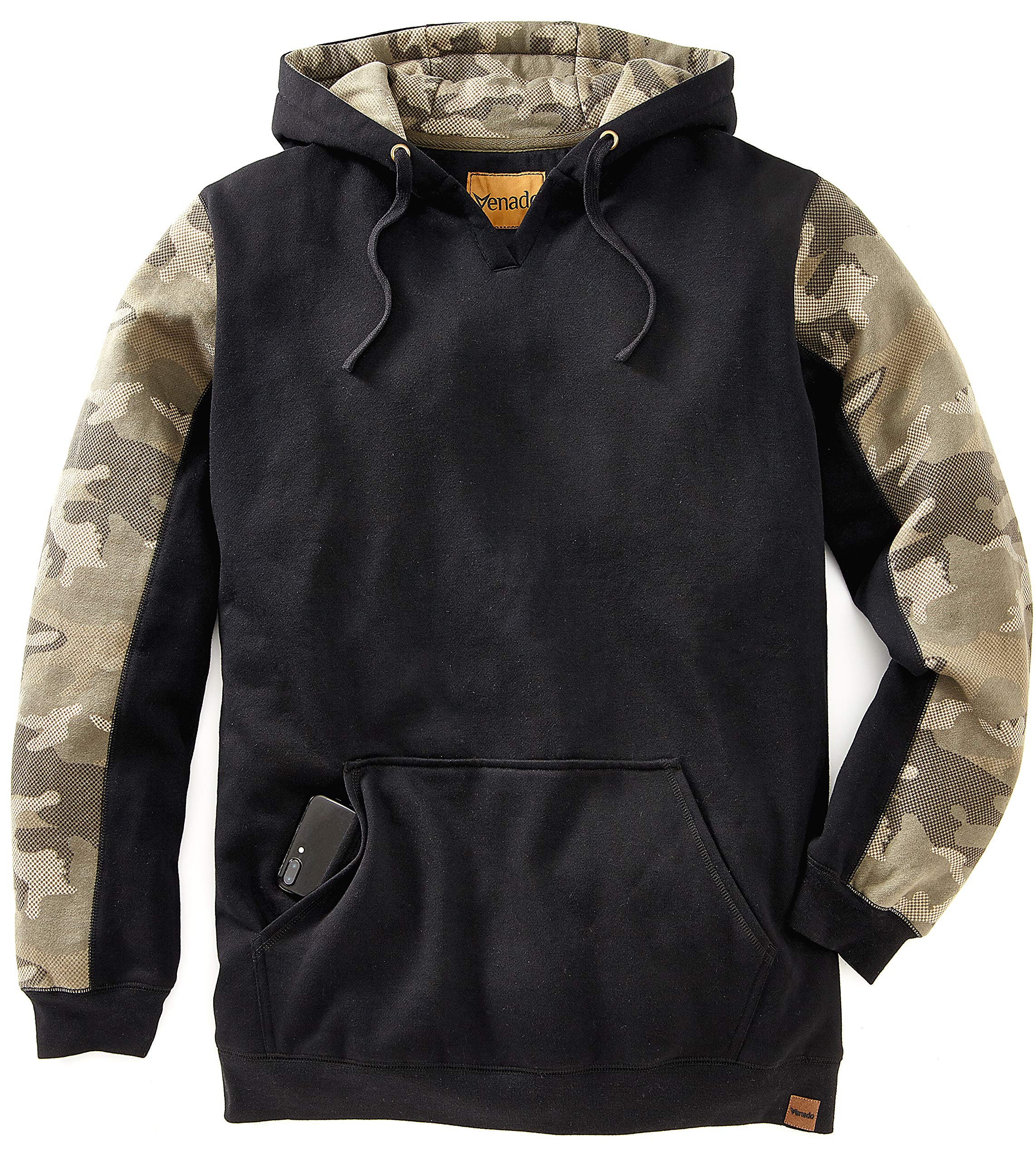 Venado Men's Heavyweight Camo Hoodie with Hidden Security Pocket & V-Neck Opening - Warm Hunting Jacket for Outdoor Camping & Winter Sports