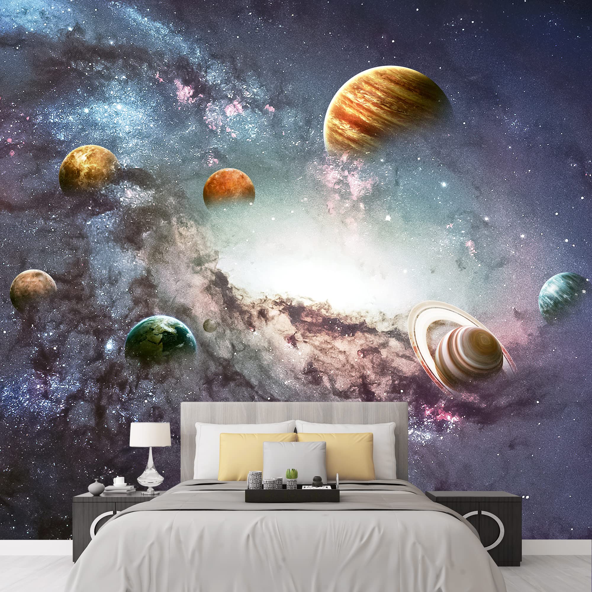 Removable Peel and Stick Wallpaper - Space Themed Wall Murals for Bedroom (100x144 inches) | Giant Planets Universe Decor | Easy DIY Home Decoration for Kids Room & Nursery