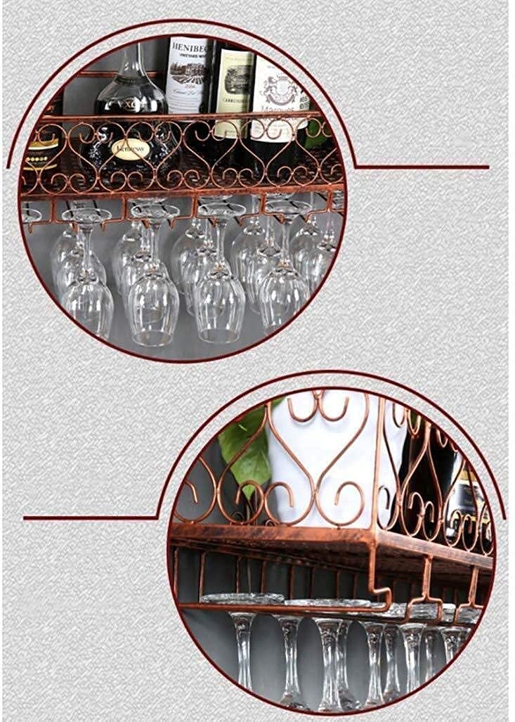 Vintage Wall-Mounted Wine Rack & Hanging Glass Holder - Black 120x25cm | Rustic Wine Bottle Storage for Kitchen, Bar, Dining Room | Space-Saving Wine Display Organizer