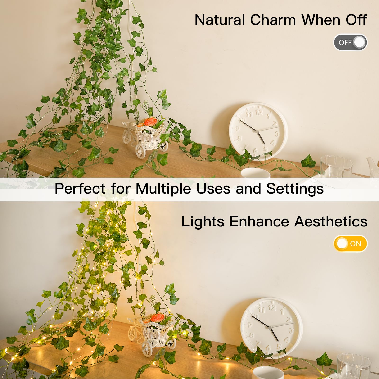 33ft 100 LED Battery Operated Ivy Vine String Lights with Remote - Warm White Fairy Lights for Bedroom, Wall, Garden, Wedding & Party Decor | Perfect for Indoor/Outdoor Romantic Ambiance, Holiday Lighting and Special Events