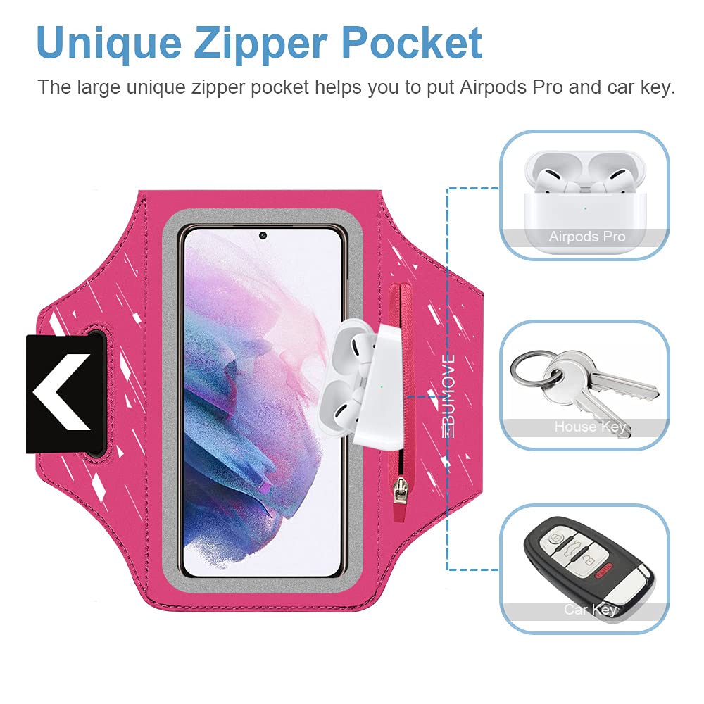 Running Armband for Samsung Galaxy S25/S24/S23/S22/S21 - Phone Holder with Zipper Pocket & Headset Bag - Perfect for Workouts, Jogging & Sports (Pink) - Keep Your Phone Secure While Running, Cycling or Gym Training