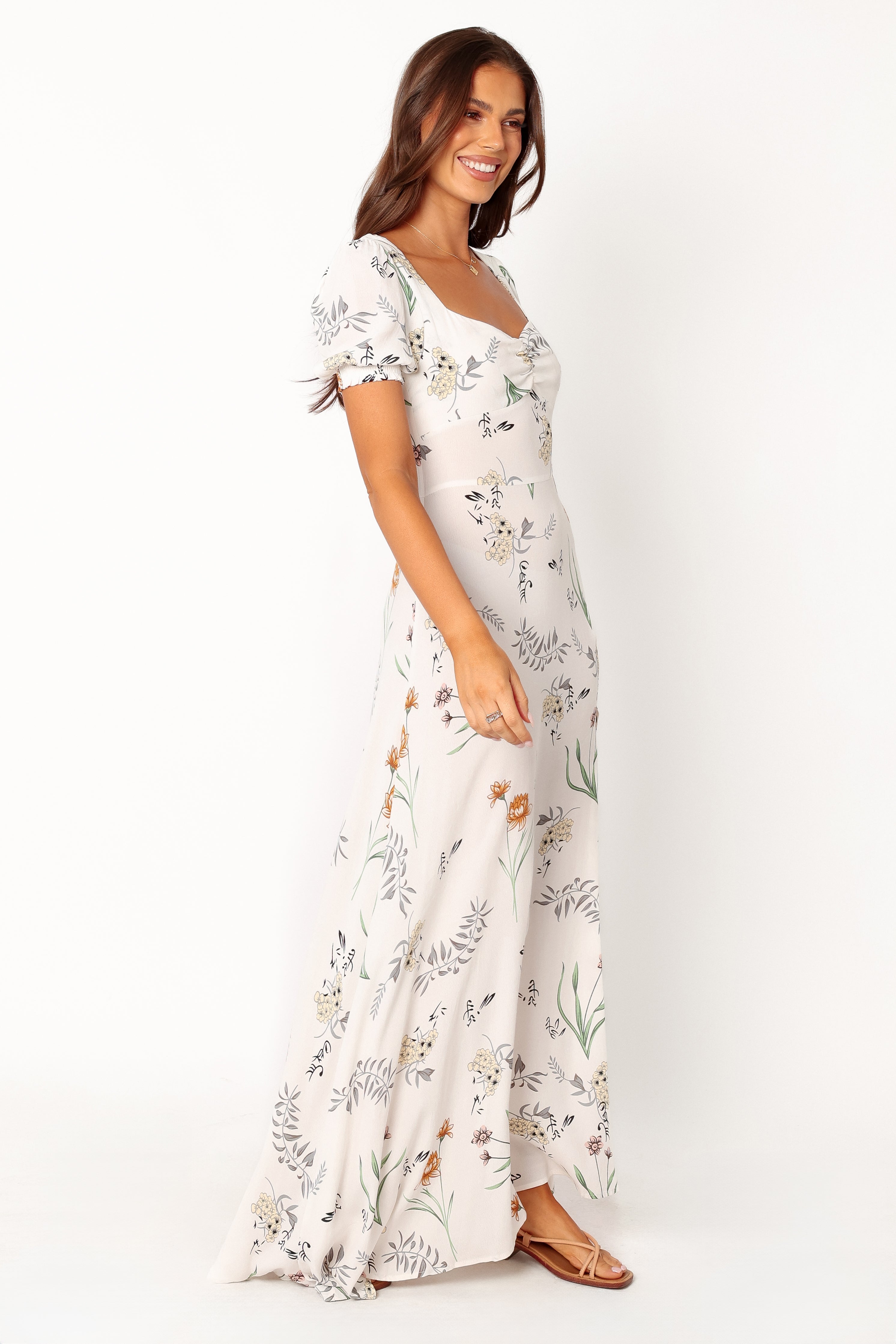Franklin Women's Maxi Dress - White Floral Print Summer Beach Dress for Vacation, Party & Casual Wear
