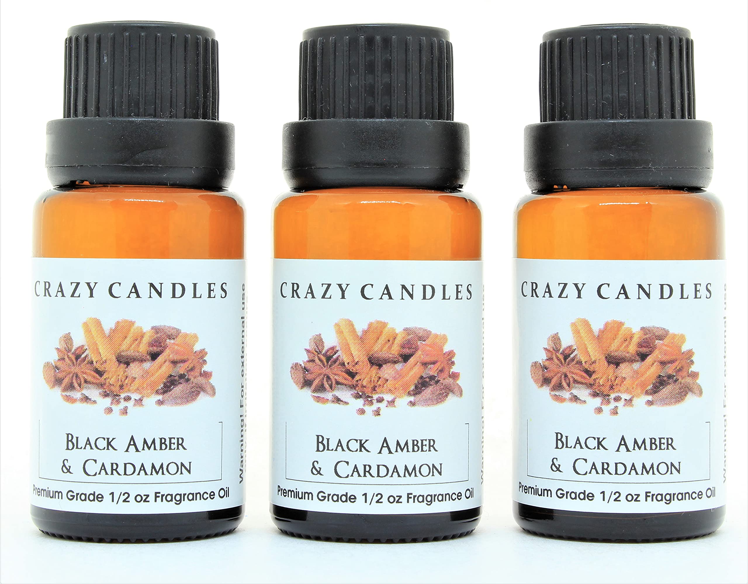Premium Black Amber & Cardamon Scented Fragrance Oil - 3 Pack (1/2 Fl Oz/15ml Each) - Long-Lasting Aromatherapy Oils for Diffusers, Candles & Home Fragrance - Luxury Grade Essential Oils for Relaxation & Stress Relief