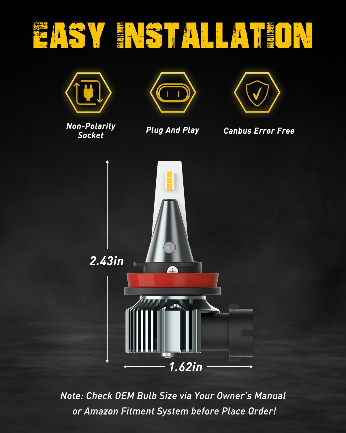 H11 H8 H9 H16 LED Fog Light Bulbs - 3000K Golden Yellow Super Bright CSP Chip Lights for Enhanced Visibility in Rain & Fog - Perfect for Trucks, SUVs & Off-Road Vehicles