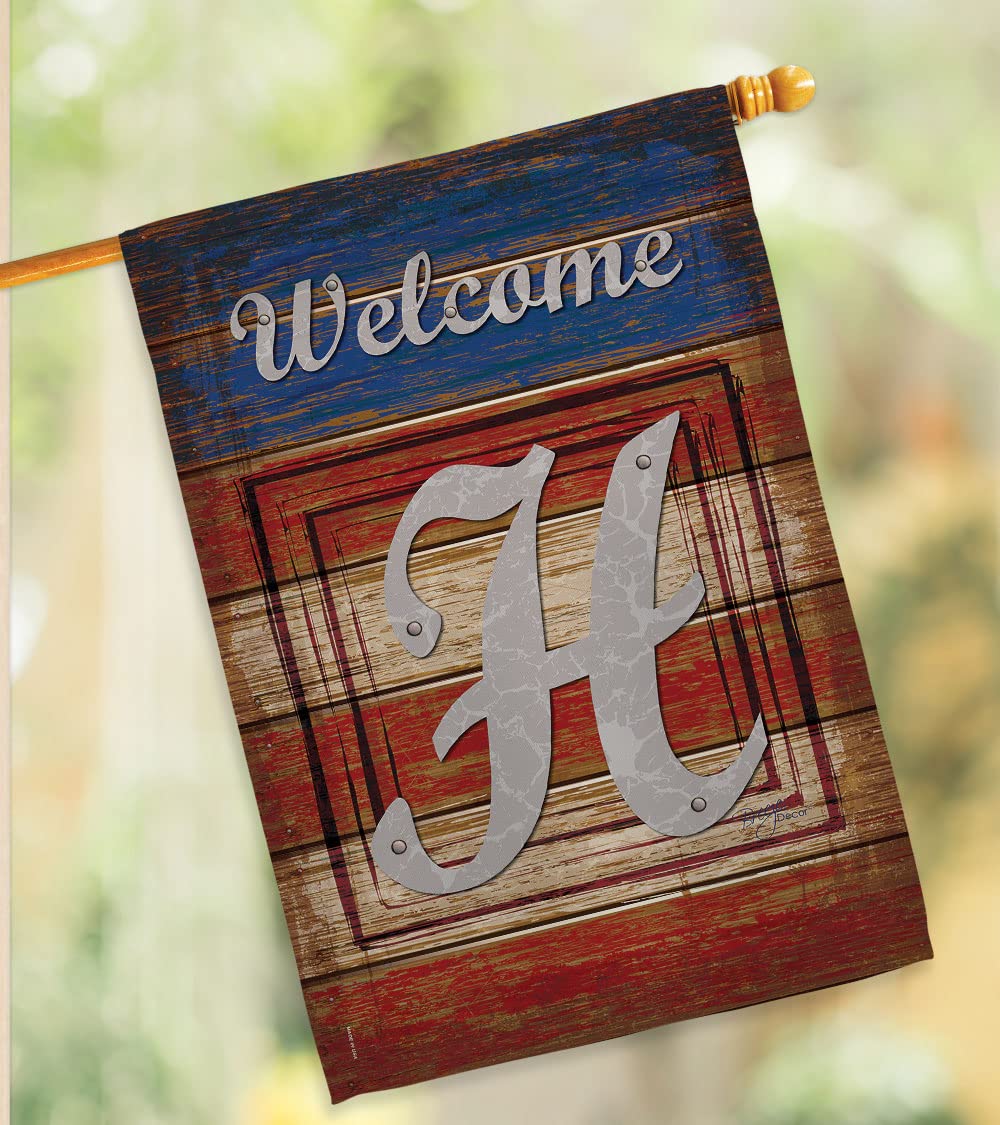 Breeze Decor H Initial Patriotic Flag Set 28x40 - Home & Garden Decor