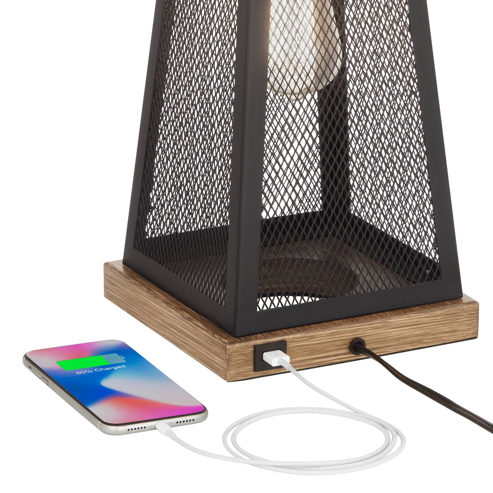 Franklin Iron Works Barris Rustic Industrial Table Lamp with USB Port & Nightlight - 26.75
