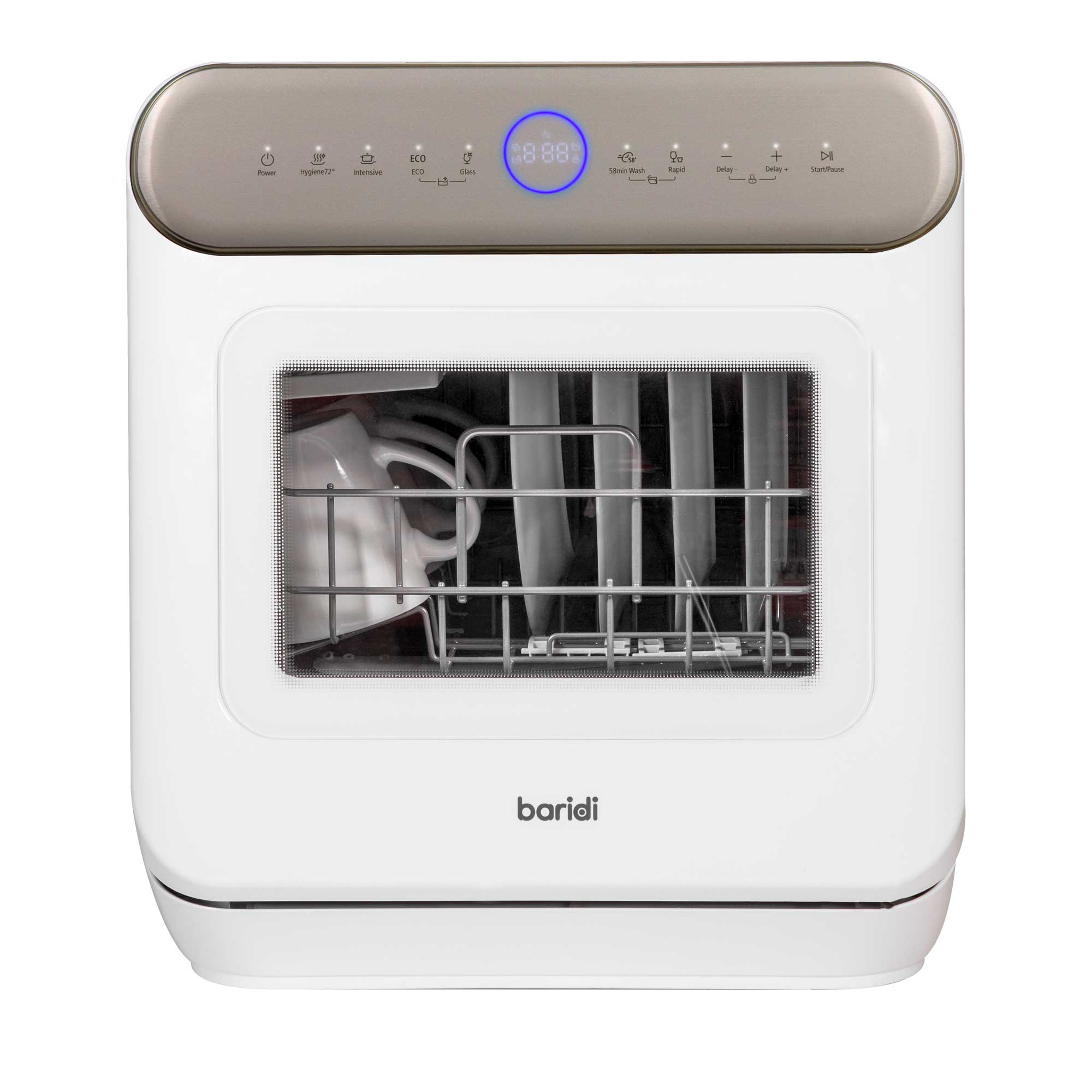 Baridi Mini Portable Tabletop 6L Dishwasher with 3 Place Settings - Compact Countertop Dishwasher with 7 Wash Functions for Small Kitchens, RVs, Dorms & Apartments | DH72 Model