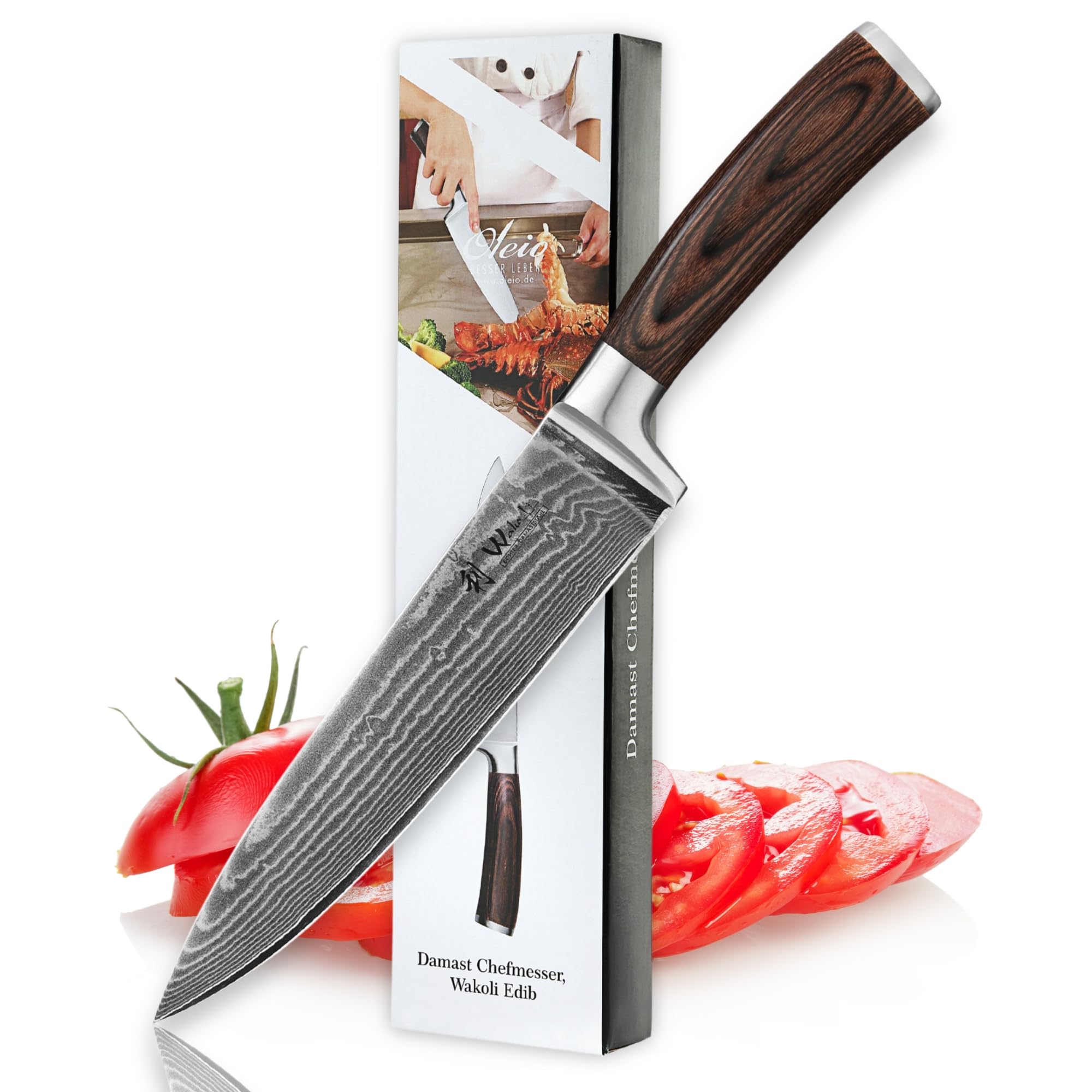 Wakoli 8-inch Damascus Chef Knife - 67-Layer VG10 Core Steel Blade with Ergonomic Pakkawood Handle - Professional Kitchen Knife for Slicing, Dicing & Chopping - Perfect Gift Box for Home Chefs & Cooking Enthusiasts