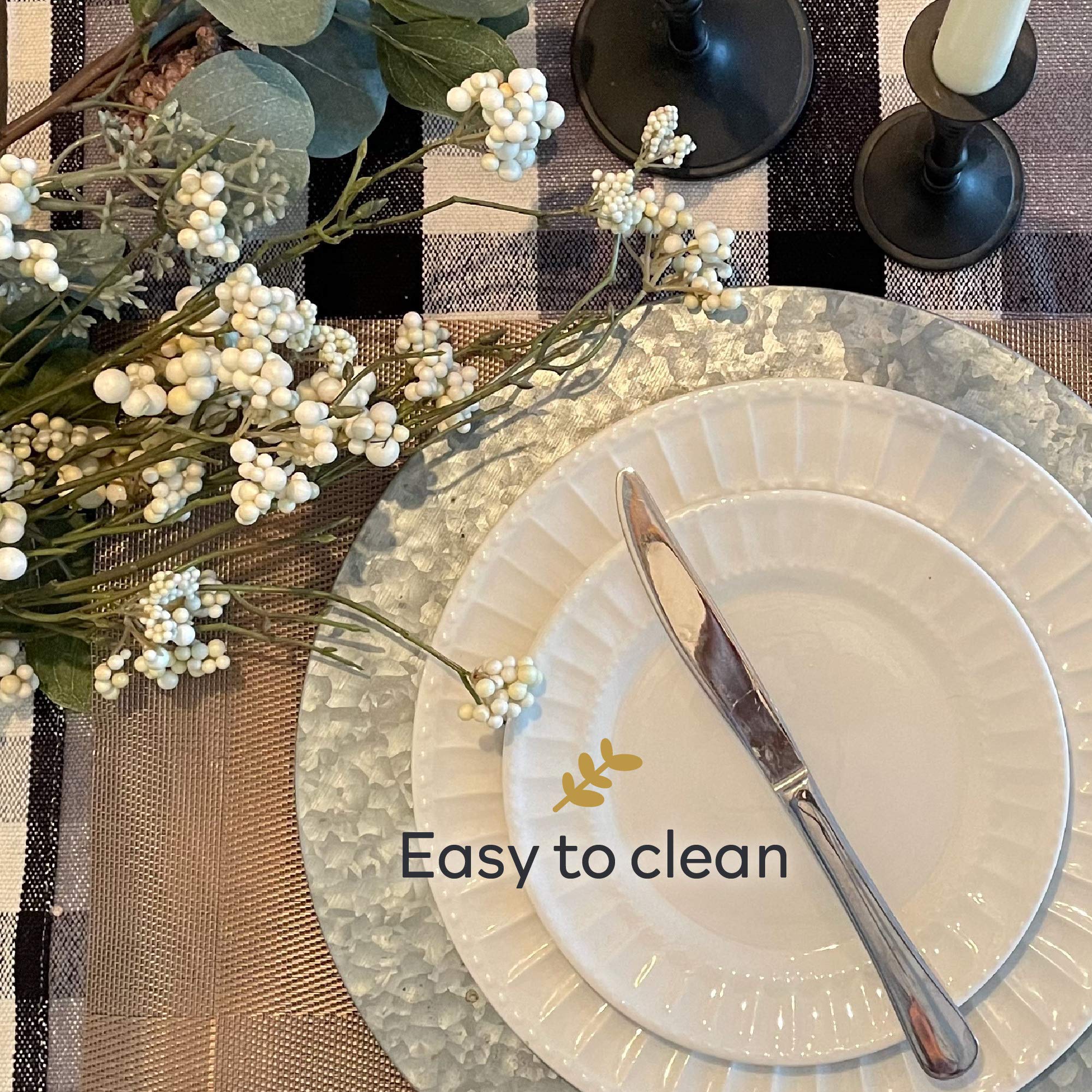 Premium Gold Placemats Set of 6 - 18x12 Inch Heat Resistant Table Mats for Kitchen & Dining | Non-Slip Woven Vinyl Placemats - Waterproof, Washable & Easy Clean | Perfect for Everyday Meals, Dinner Parties & Holiday Gatherings