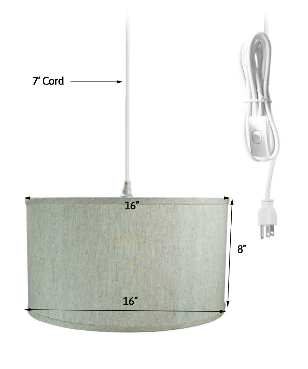 1 Light Swag Plug In Pendant with 16W Textured Oatmeal Shade & 17' White Cord - Perfect for Bedroom, Living Room, or Dining Room Lighting Decor