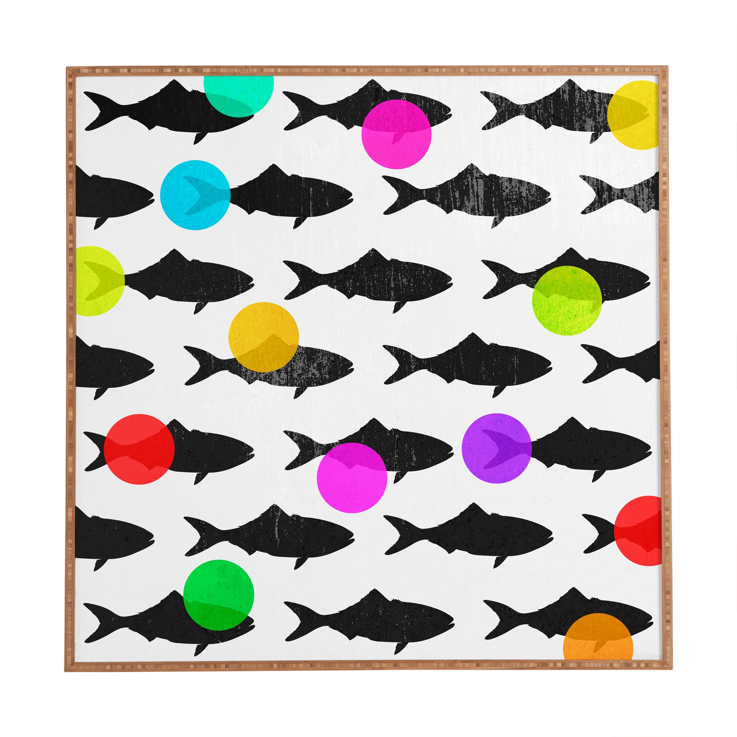 Deny Designs Elisabeth Fredriksson Happy Fish Framed Wall Art - 30x30 Inch Large Modern Canvas Painting for Living Room, Bedroom & Office Decor