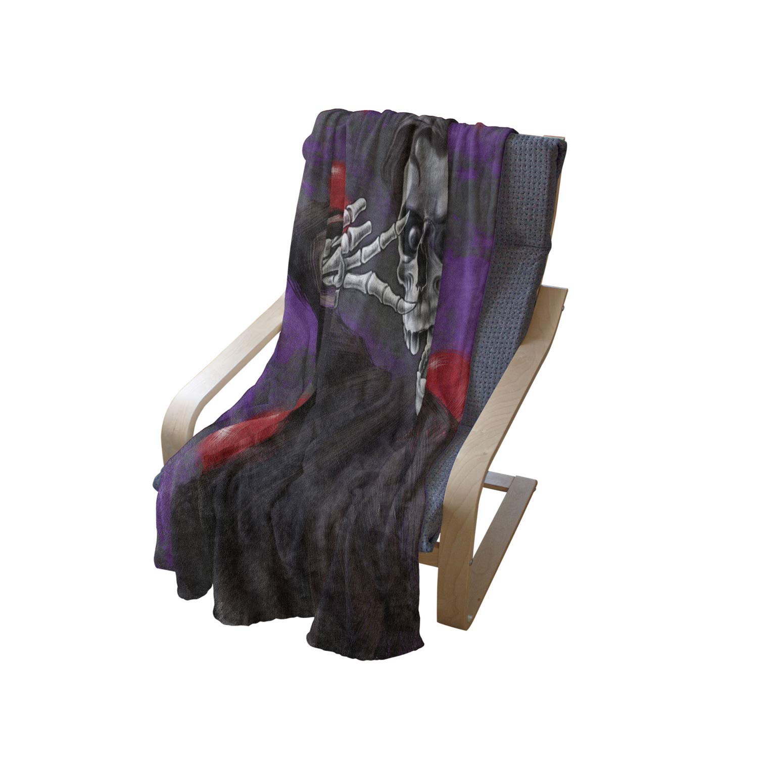 Ambesonne Skull Throw Blanket - Gothic Skeleton & Tuxedo Hearts Print, Soft Flannel Fleece Accent Blanket for Couch, Bed, Sofa - 70x90 Inches Black & Red - Perfect for Halloween Decor, Gothic Home Decor, and Cozy Winter Nights