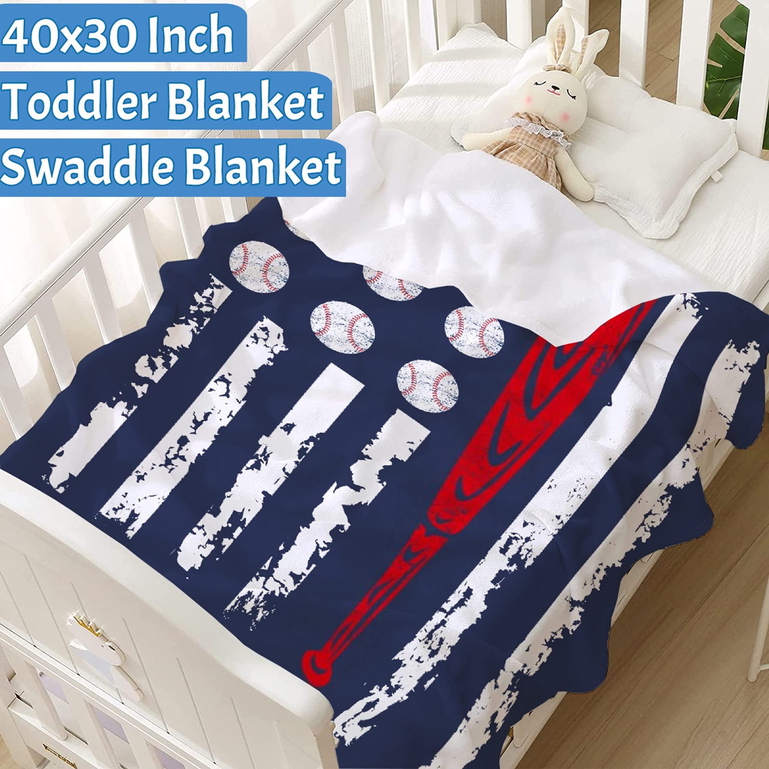 Baseball America Flag Design Throw Blanket - Lightweight Plush Fuzzy Cozy Soft Blanket 120