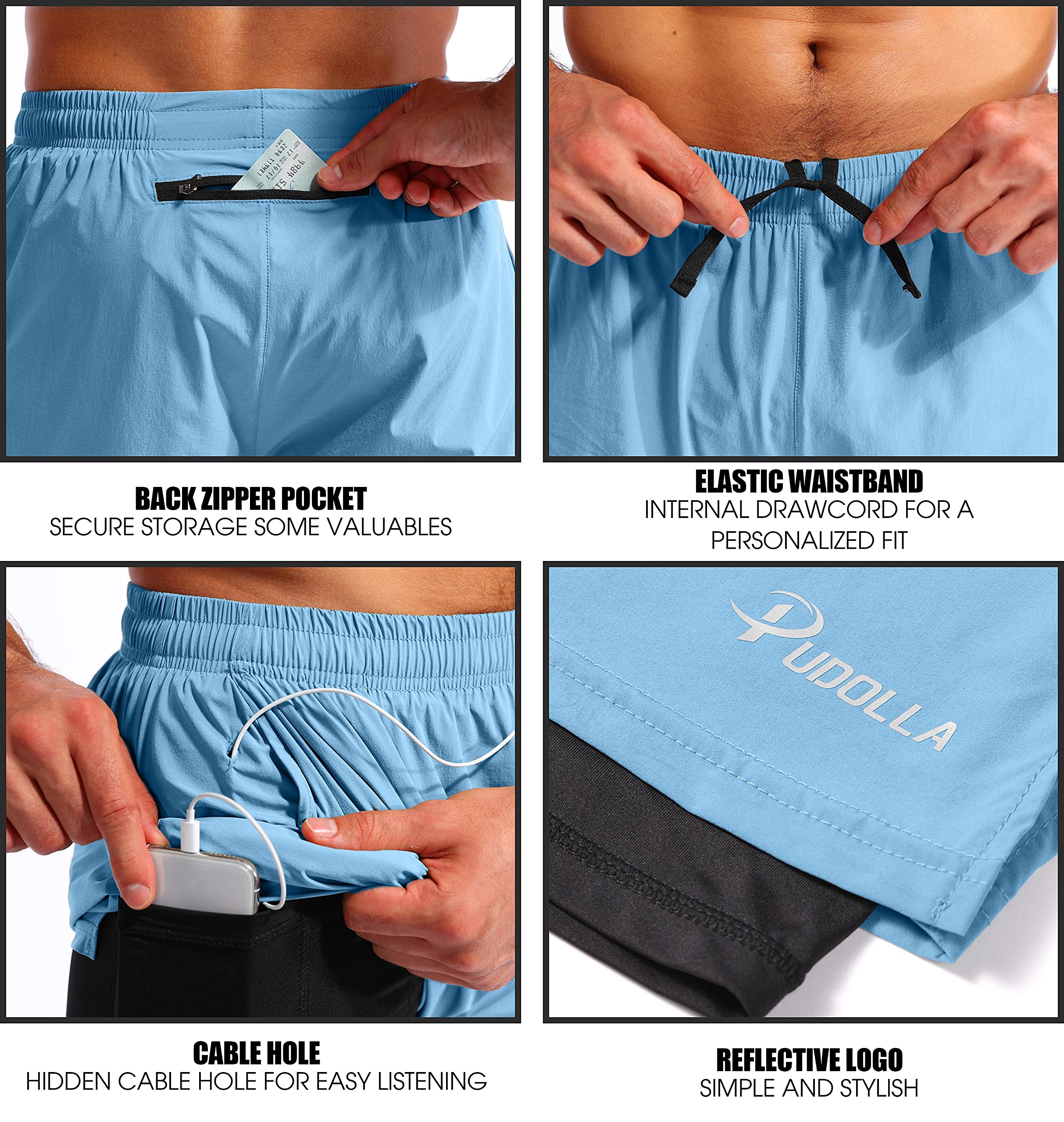 Pudolla Men's 2-in-1 Running Shorts 7