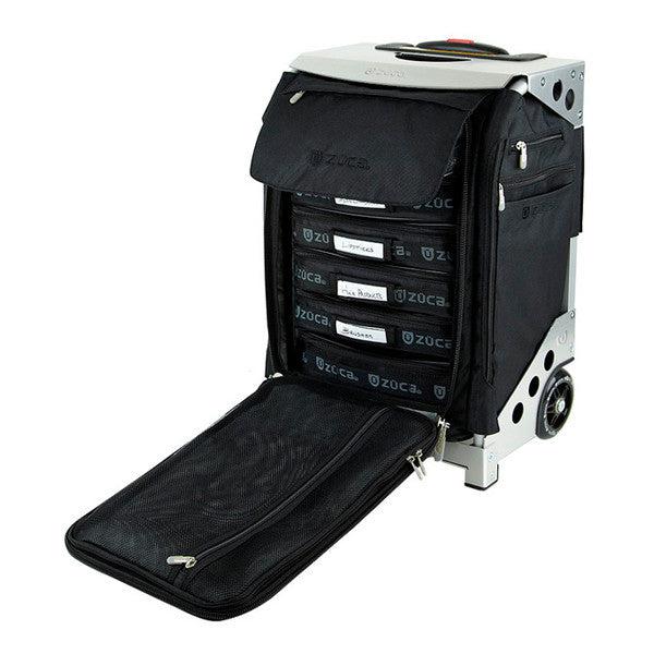 Zuca Flyer Artist Backpack - Black/Silver Rolling Luggage for Travel & Skateboarding - Perfect for Artists, Musicians & Professionals On The Go