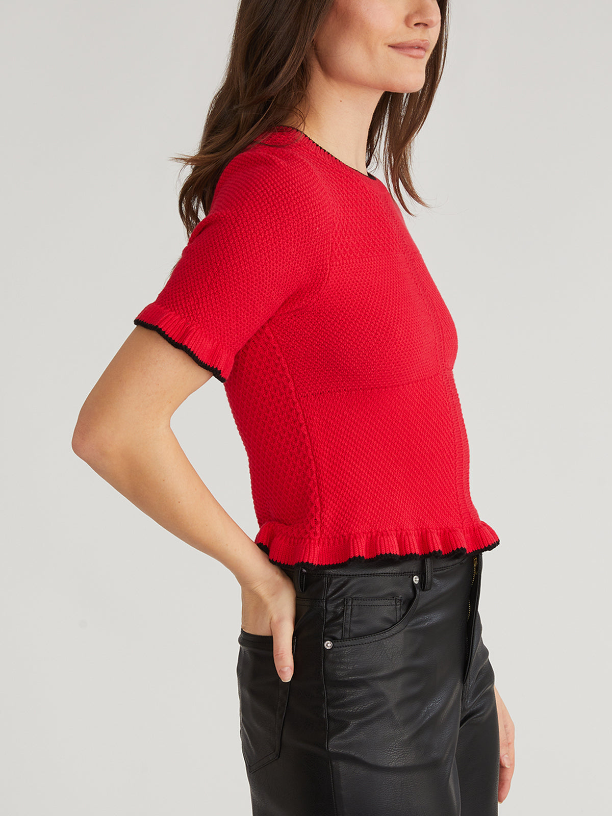 Caroline Women's Tipped Ruffle Pullover Sweater - Stylish Casual Knit Top for Fall & Winter | Perfect for Office, Dates & Holiday Outfits