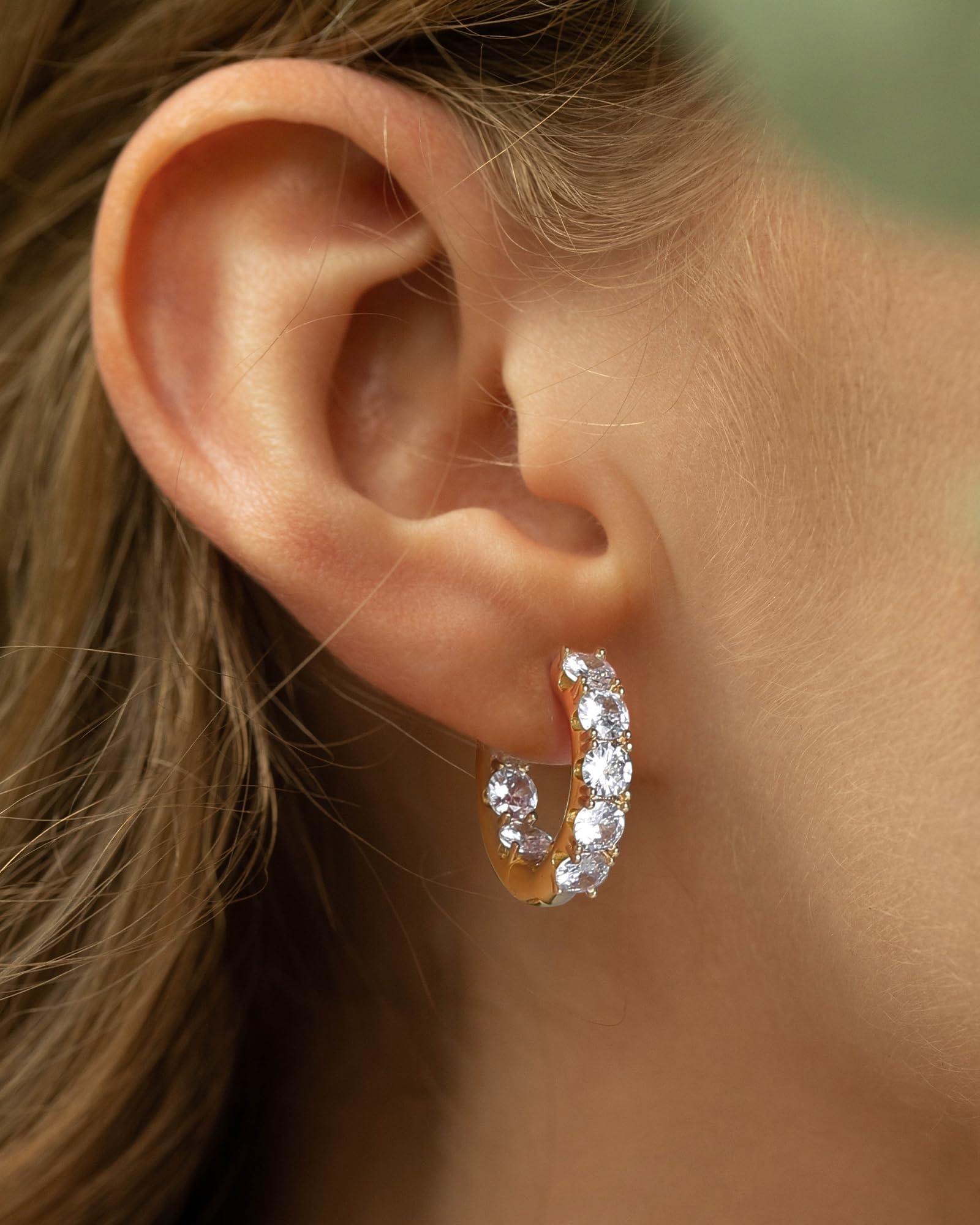 18K Gold Plated Sparkling Cubic Zirconia Hoop Earrings for Women - Trendy Diamond Gold Huggie Earrings Hypoallergenic Jewelry Gift for Birthday, Anniversary - Perfect for Parties, Weddings & Everyday Wear