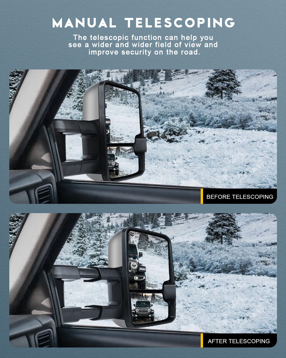 Heated Power Towing Mirrors for Chevy Silverado & GMC Sierra (2007-2014) - Chrome Housing with Running Lights - Enhanced Visibility for Safe Towing & Night Driving