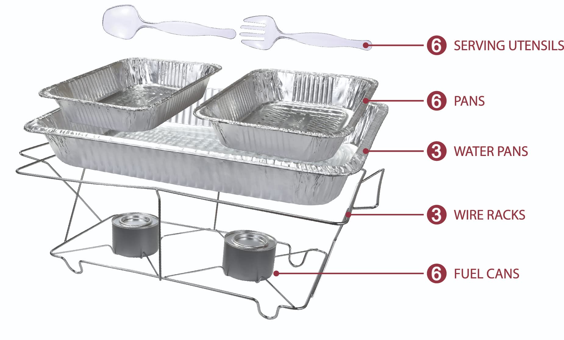 24-Piece Disposable Party Serving Kit with Chafing Dish & Buffet Set - Includes Serving Utensils for Weddings, Catering & Events - Perfect for Home Parties, Office Gatherings & Outdoor Celebrations