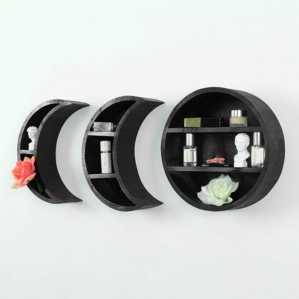 Floating Moon Wall Shelf - Wooden Photo Display Shelf for Essential Oils & Decor | Nursery, Bedroom, Living Room Storage Solution | Perfect for Wall Organization & Home Decor Display