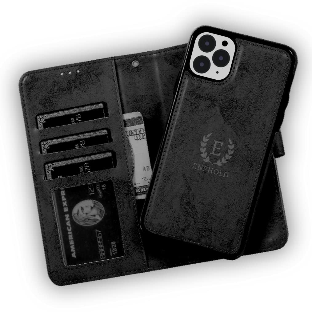 ENPHOLD Premium 2-in-1 Folding Wallet Phone Case for iPhone 11 - Detachable Card Holder with RFID Protection - Slim Protective Cover for Everyday Use (Black) | Perfect for Business, Travel & Daily Essentials