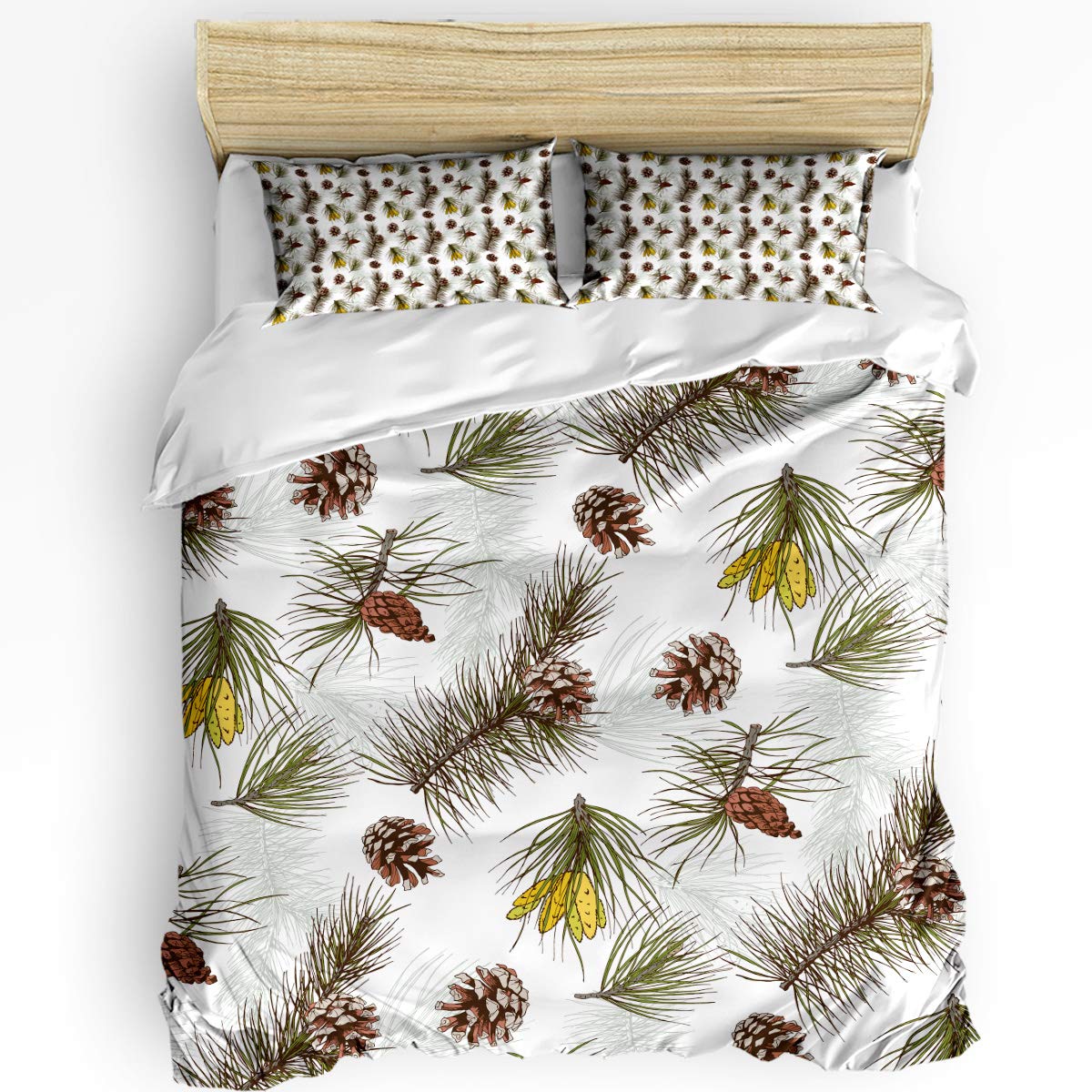 King Size Christmas Theme Pine Cone & Pine Twigs 3-Piece Duvet Cover Set - Soft Lightweight Bedding with 1 Duvet Cover & 2 Pillowcases for Kids, Teens & Adults - Perfect for Holiday Decor, Guest Rooms & Cozy Winter Nights