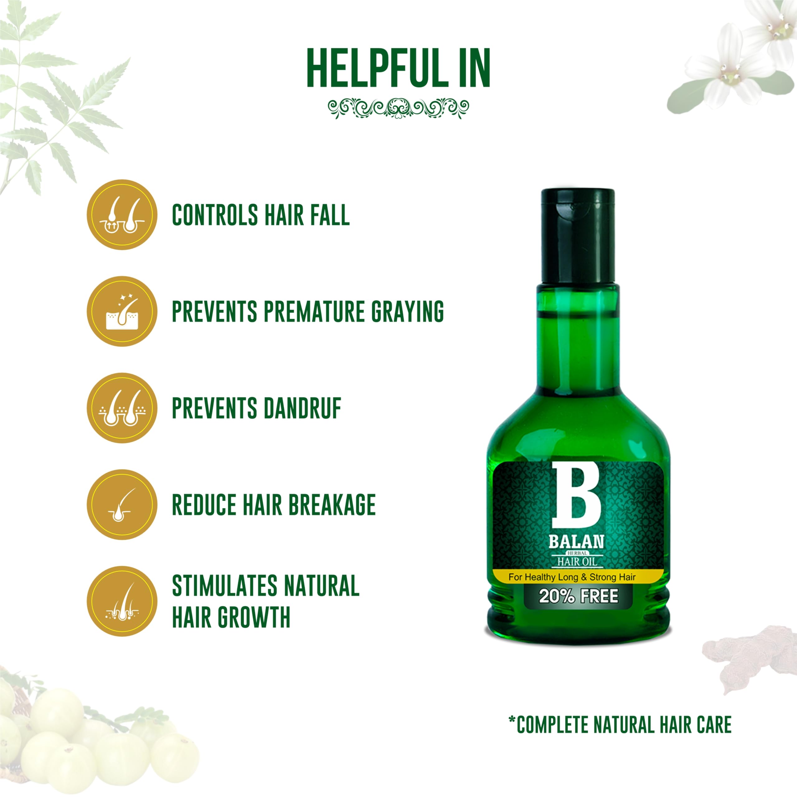 Balan Hair Oil - 100ml + 20ml Free | Natural Hair Growth Treatment for Men & Women | Reduces Hair Fall, Repairs Damage & Prevents Graying | Organic Scalp Care Solution for Thicker, Healthier Hair - Perfect for Daily Use, Styling & Hair Care Routine