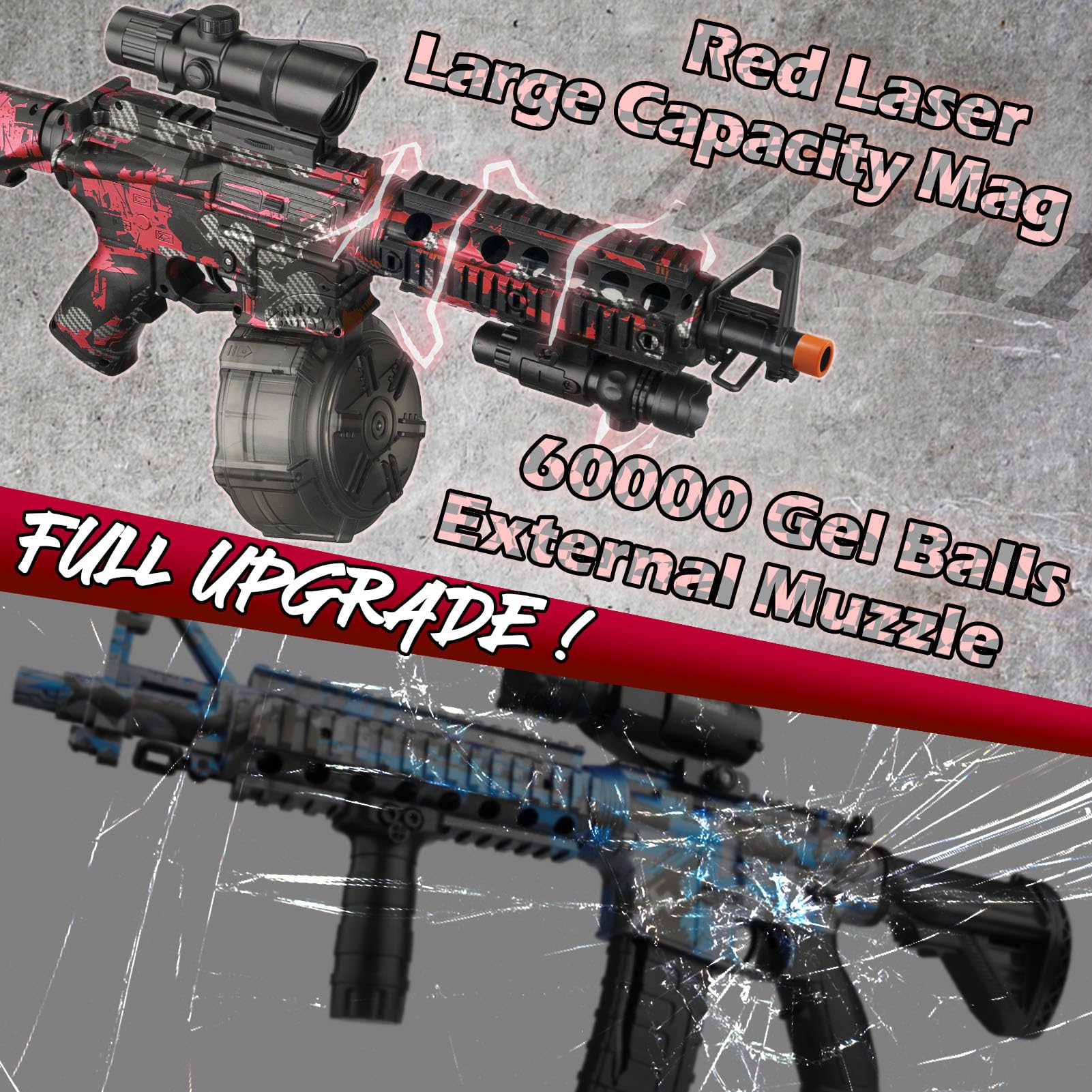 Electric Gel Splat Blaster with Drum & 60,000 Rounds - Large Splatter Gel Ball Blaster for Outdoor Games, Team Battles, and Backyard Fun - Automatic & Manual Shooting Modes for Kids & Adults