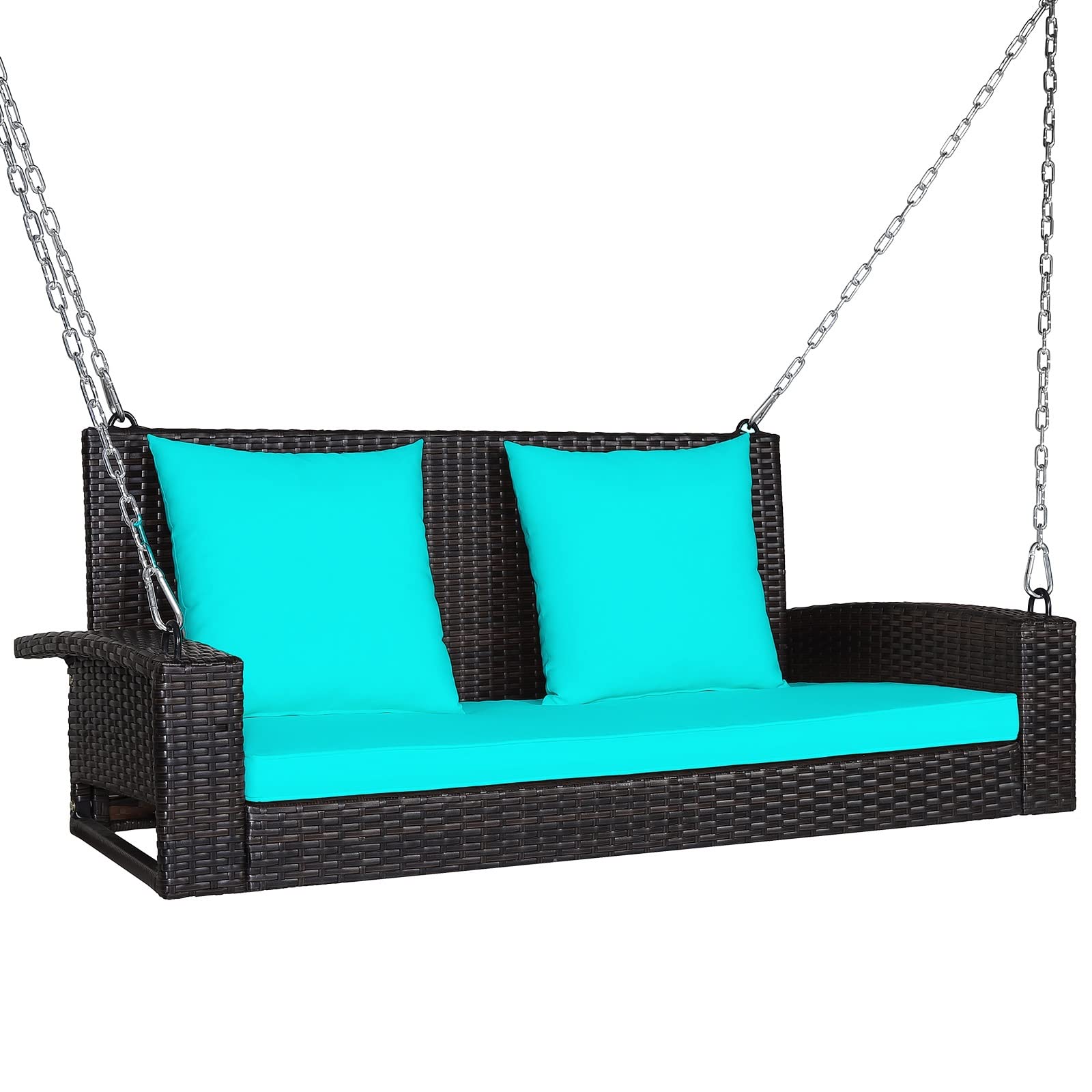 **Happygrill 2-Person Outdoor Porch Swing Chair with Soft Cushions – 7.9ft Reinforced Steel Chain & Solid Steel Frame – Rattan Patio Swing Bench for Backyard, Poolside, Front Porch – Perfect for Relaxing, Lounging & Enjoying Nature**
