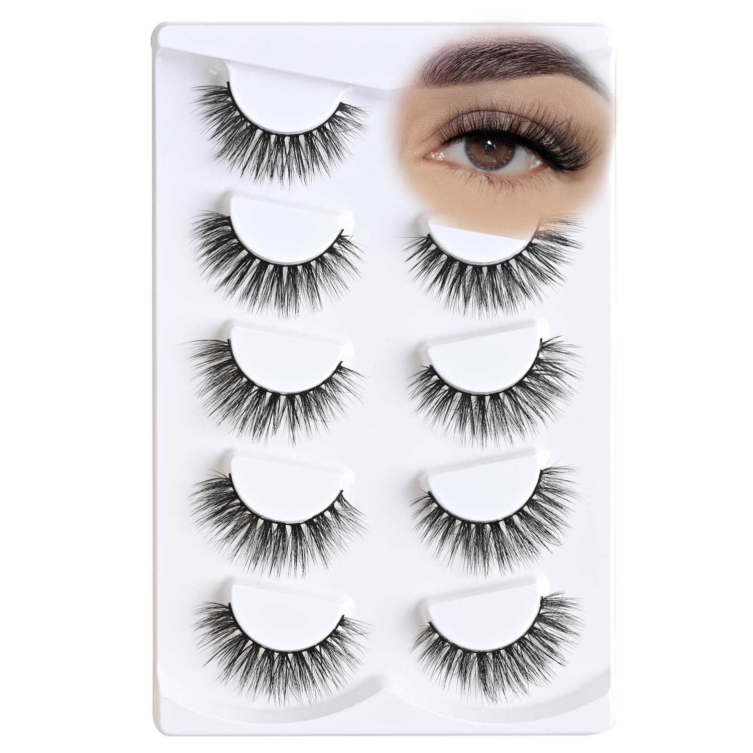 Natural Wispy Mink False Eyelashes 5 Pairs - Short Fluffy Cat Eye Lashes for Natural Look | Soft Cluster Lashes for Everyday Wear & Special Occasions (AM2 7-14mm)