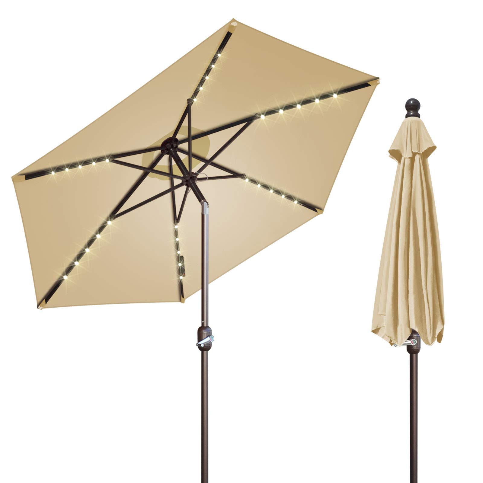 BenefitUSA 7.5 Foot Solar LED Patio Umbrella with Tilt Function - Waterproof Sun Shade for Garden, Balcony, Poolside & Outdoor Dining - Perfect for Backyard Parties, Beach Lounging & Evening Gatherings