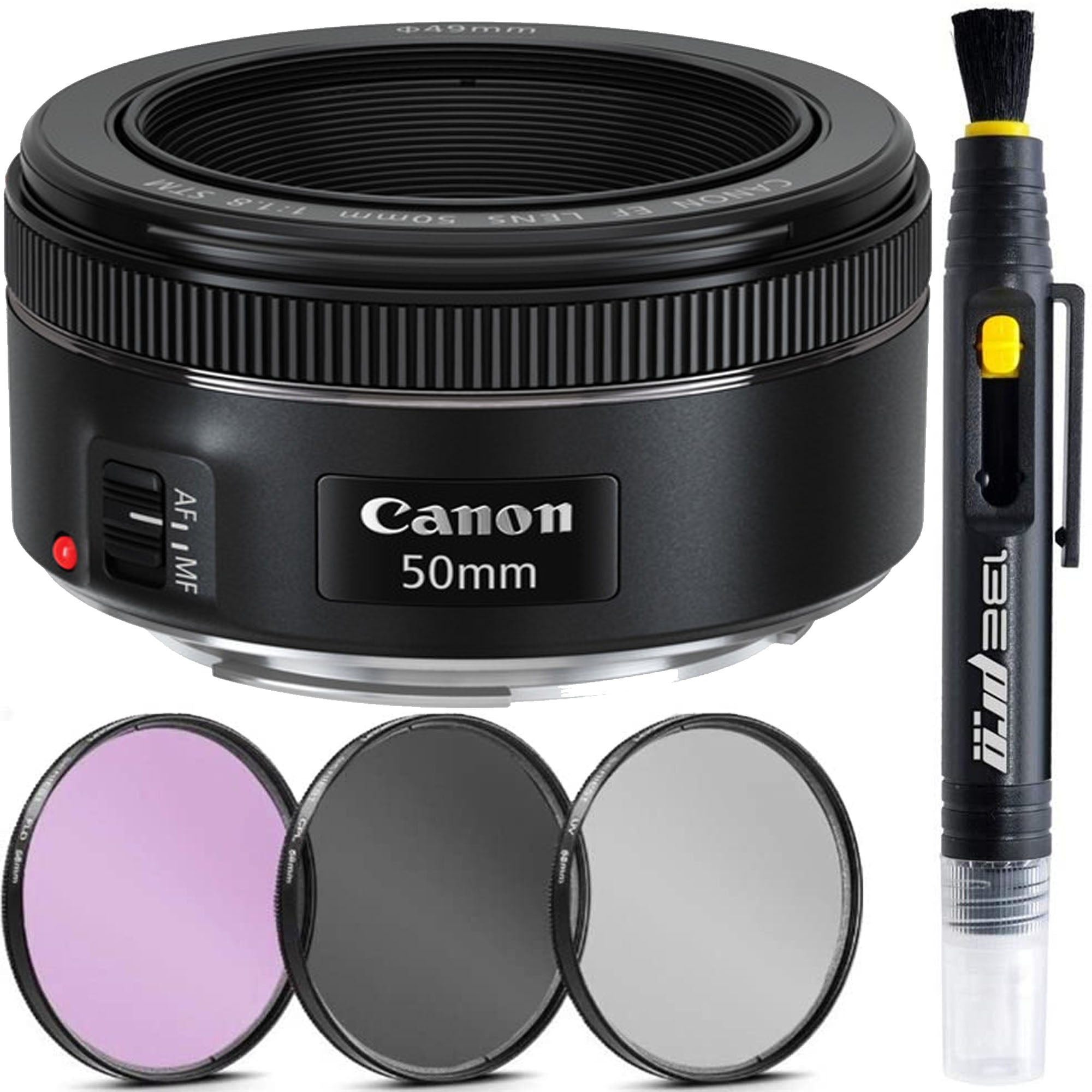 Canon EF 50mm f/1.8 STM Lens with 49mm Filter Kit (UV, CPL, FLD) & Cleaning Pen - Professional DSLR Camera Lens for Portrait, Low Light & Street Photography