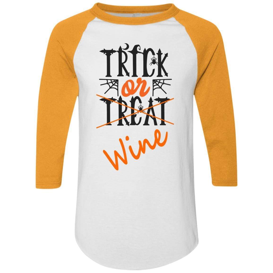 Trick or Wine Halloween Colorblock Raglan Jersey - Women's Long Sleeve Baseball Tee for Costume Parties & Spooky Celebrations | WineyBitches.Co