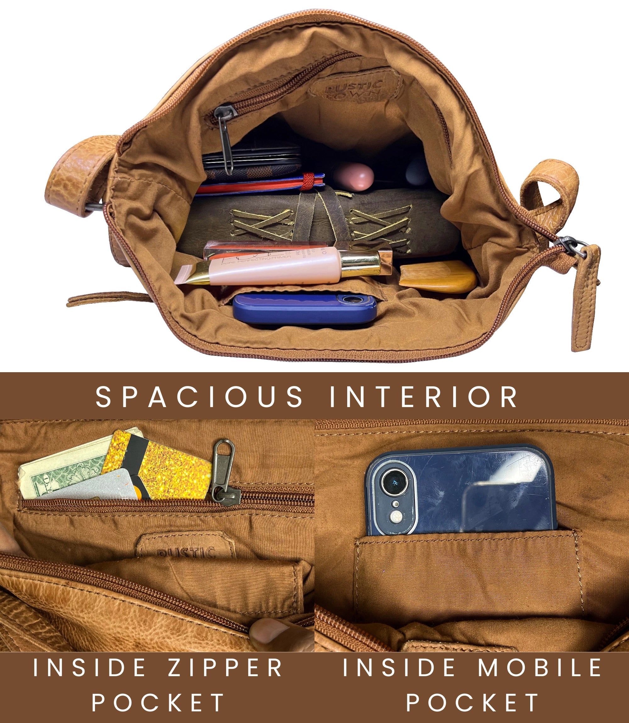 Premium Genuine Leather Sling Bag for Women - Stylish Crossbody Purse in Rich Cognac Brown - Perfect for Travel, Shopping & Everyday Use