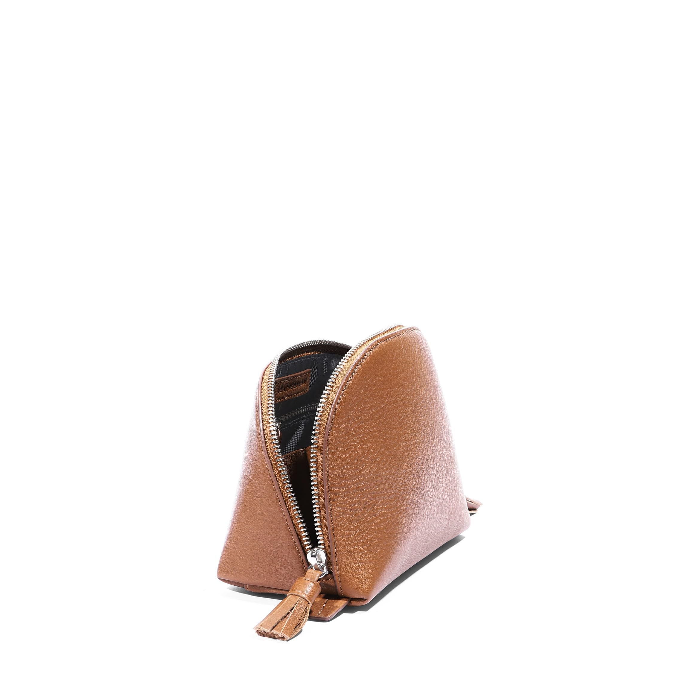 Premium Leather Cognac Medium Clamshell Makeup Bag for Women | Travel Cosmetic Organizer | Gift for Her | Perfect for Travel, Gym & Everyday Essentials Storage