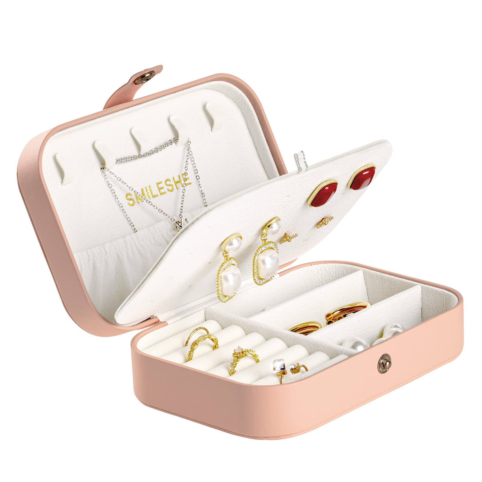 Smileshe PU Leather Jewelry Box for Women & Girls - Portable Travel Jewelry Organizer with Display Storage for Rings, Bracelets, Necklaces & Earrings | Perfect for Travel, Home Decor & Gift Giving