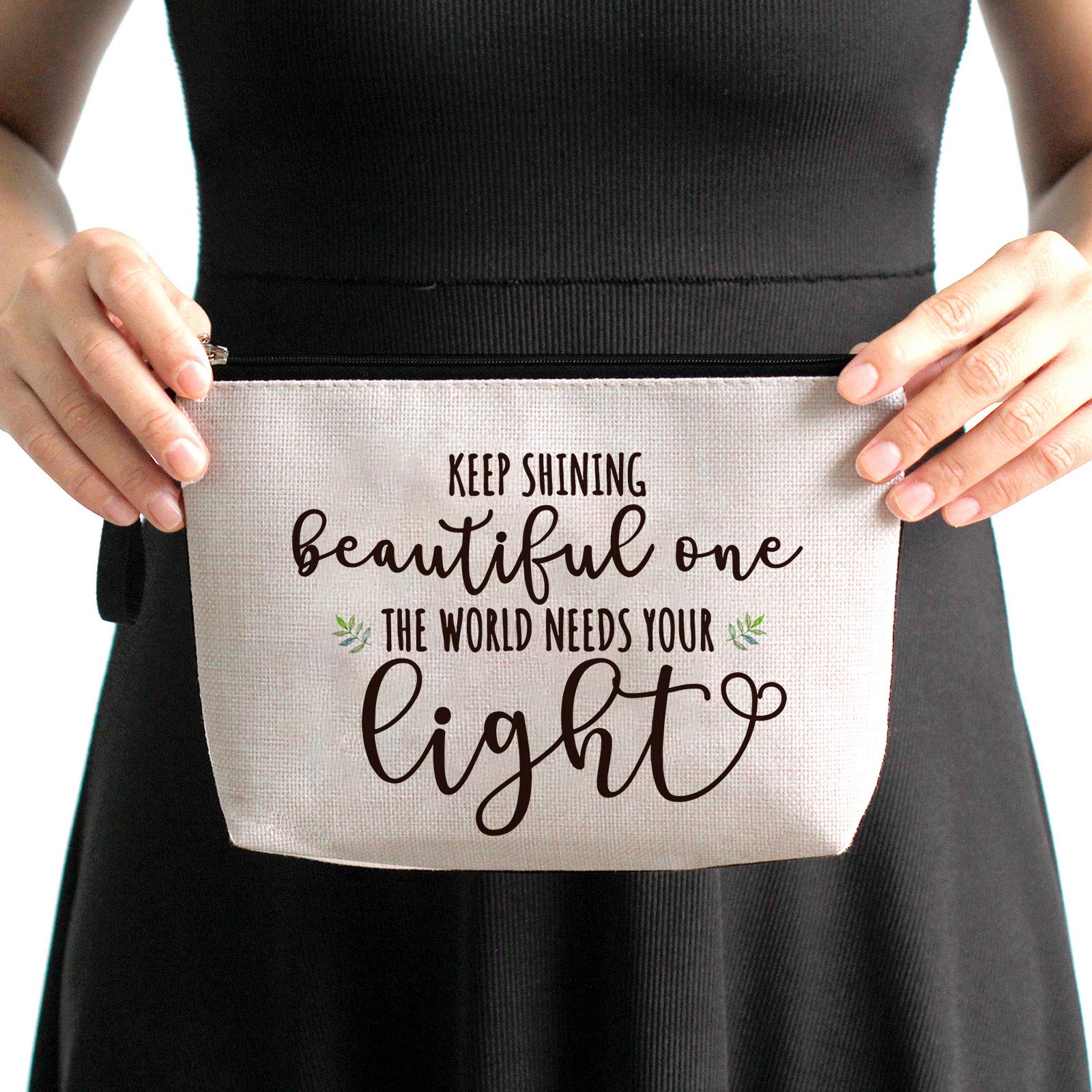 Hanamiya Na Inspirational Gifts for Women - Personalized Motivational Makeup Bag - Keep Shining Beautiful One The World Needs Your Light - Perfect Birthday, Christmas & Graduation Gifts for Her - Great for Travel, Work & Daily Makeup Storage