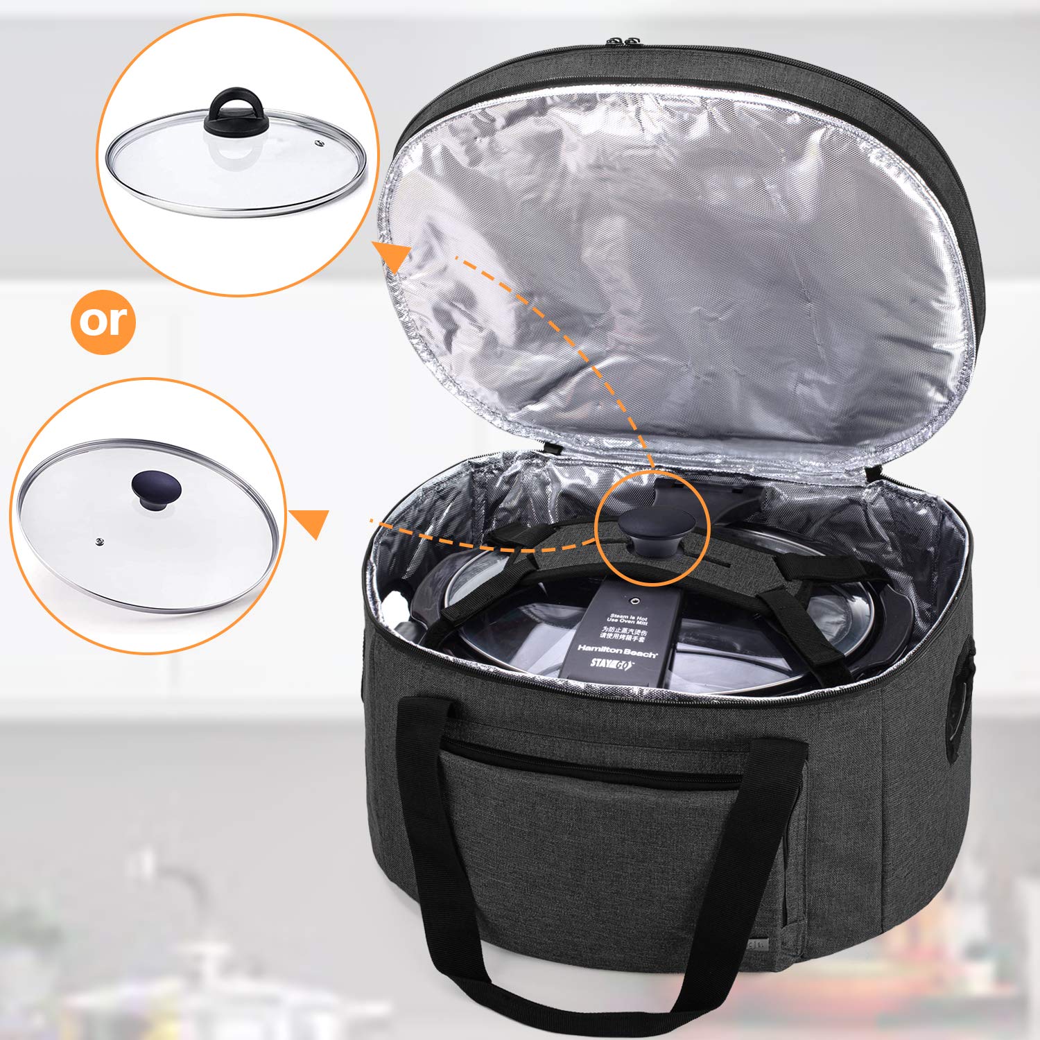 LUXJA Double Layer Insulated Slow Cooker Bag with Bottom Pad - Portable Thermal Carrier for 6-8 Quart Oval Slow Cookers (Black) - Perfect for Potlucks, Parties & Keeping Meals Warm On-the-Go