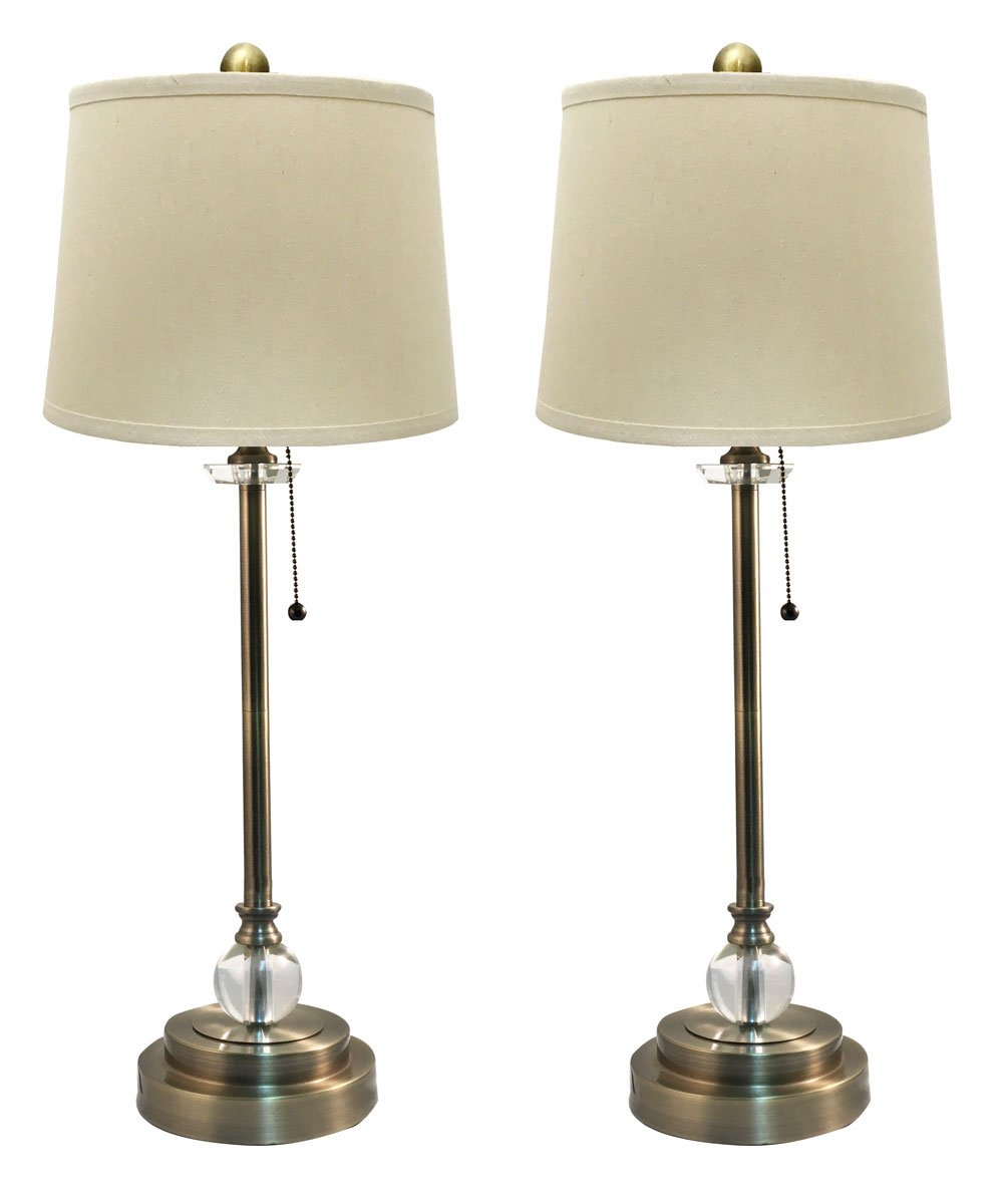 Royal Designs LS-1001AB-2 Antique Brass Buffet Lamps with Linen Cream Hardback Shades - 27