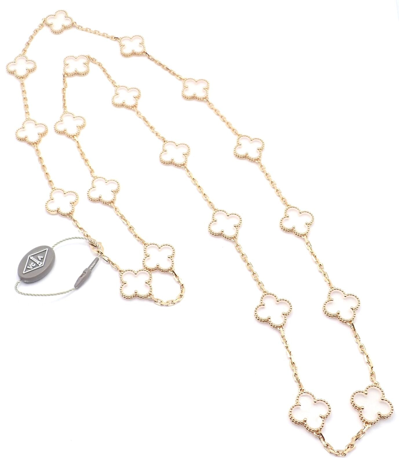 Van Cleef & Arpels 18k Yellow Gold 20 Motif Alhambra Rock Crystal Necklace with Certificate - Elegant Luxury Jewelry for Women, Perfect for Weddings, Parties & Special Occasions