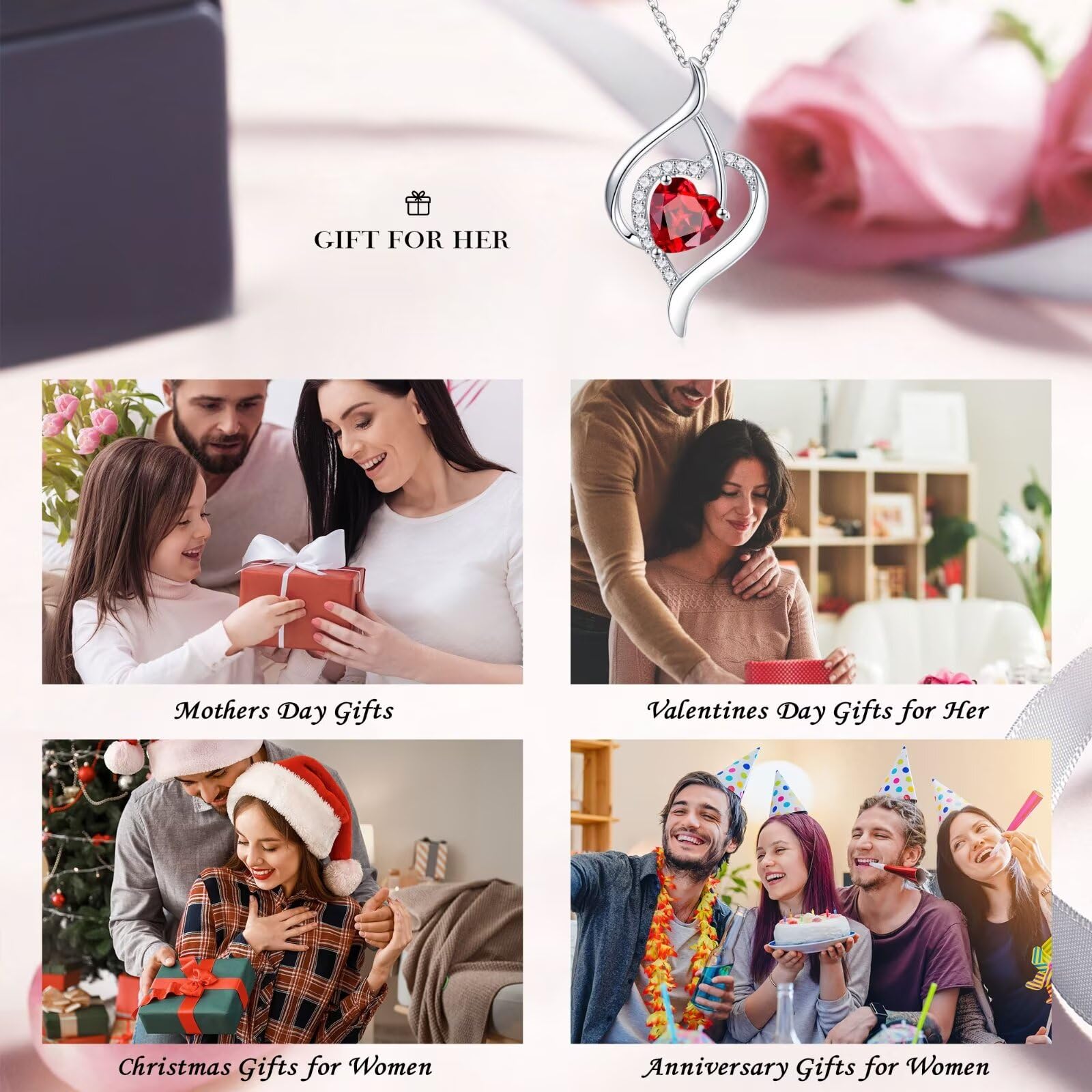 925 Sterling Silver Birthstone Heart Necklace for Women - Personalized Anniversary Birthday Gift for Wife Mom Sister - Perfect for Valentine's Day, Mother's Day & Special Occasions