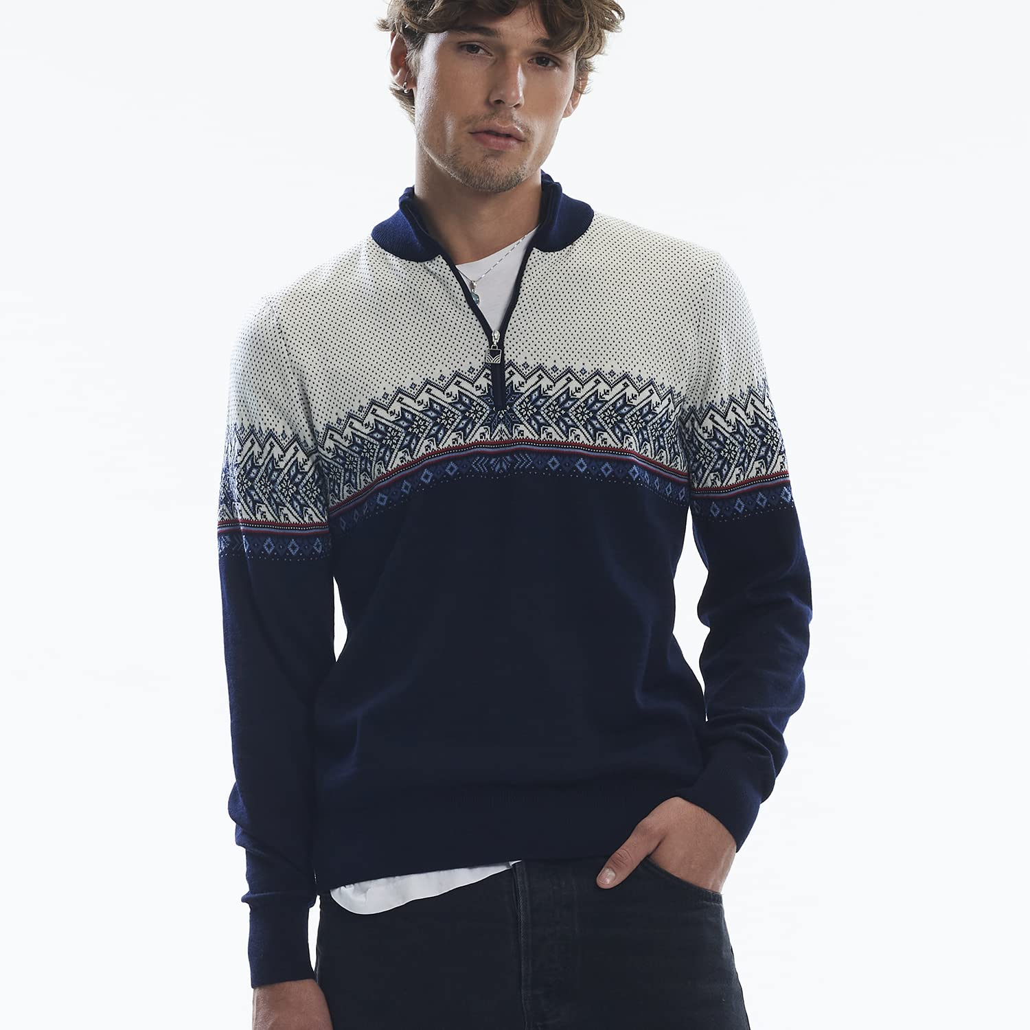 Dale of Norway Hovden Men's 100% Merino Wool Quarter Zip Sweater - Warm Winter Knit Pullover for Skiing & Outdoor Activities - Cozy Casual Wear for Men