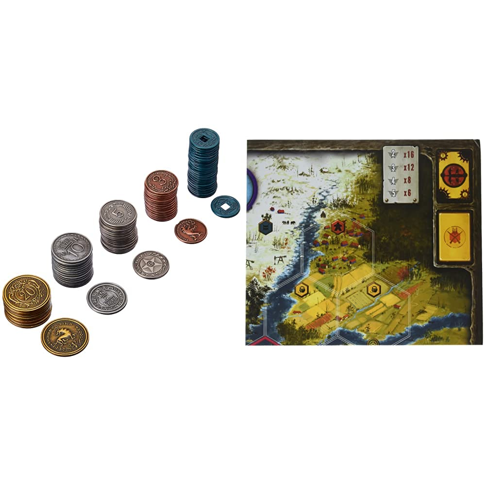 Scythe Metal Coins & Board Extension - Premium Game Accessory for Strategy Board Games