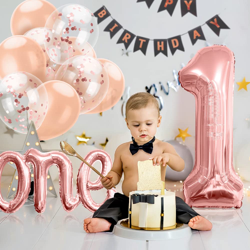 Rose Gold Number 1 Balloon - First Birthday Decorations for Boys & Girls - 1st Birthday Party Supplies - Baby Shower & Birthday Celebration Decor