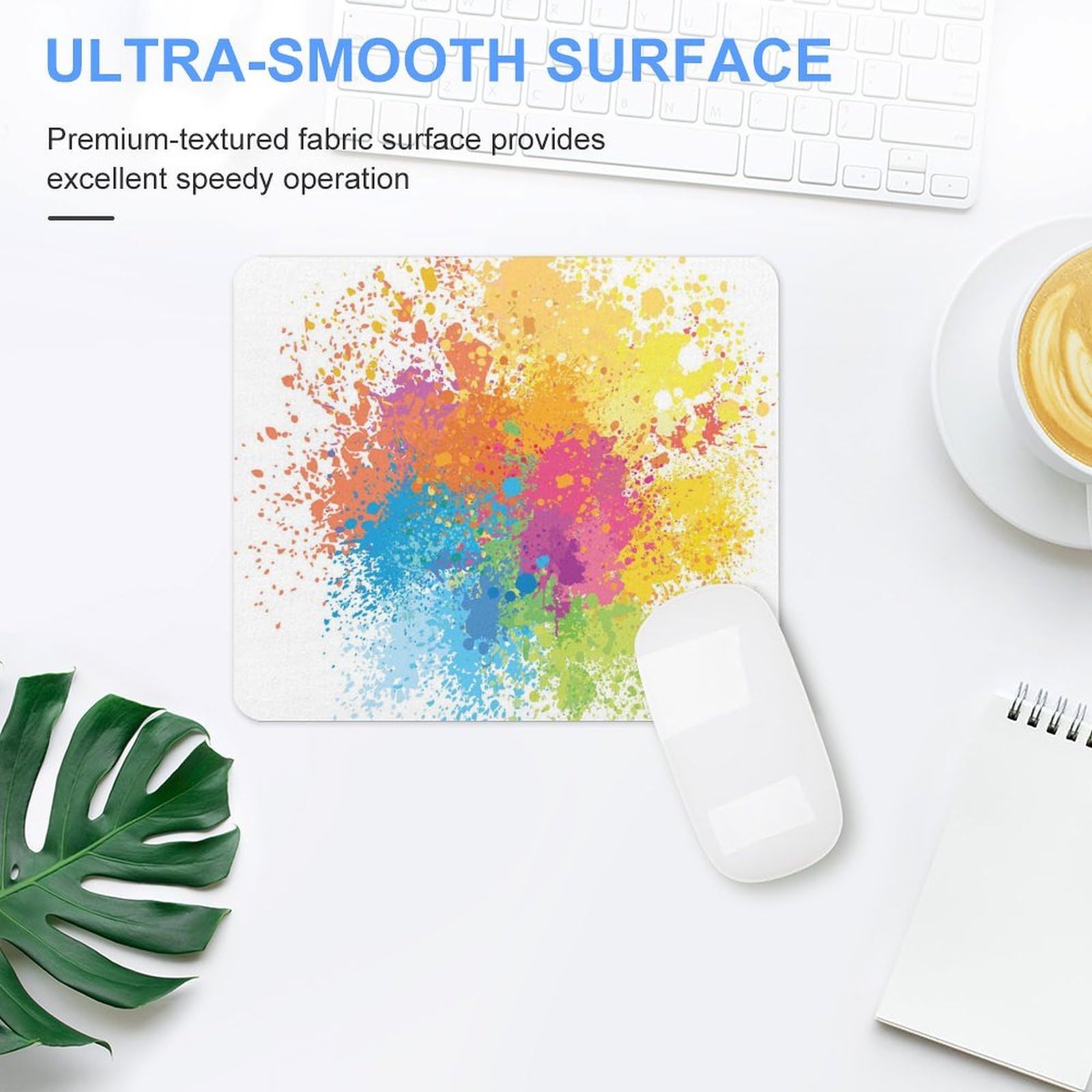Watercolor Paint Splashes Mouse Pad - Non-Slip Waterproof Gaming Mouse Mat - Durable & Fashionable for Home & Office Use - 18x22cm - Perfect for PC, Laptop, Workstation & Gaming Setup