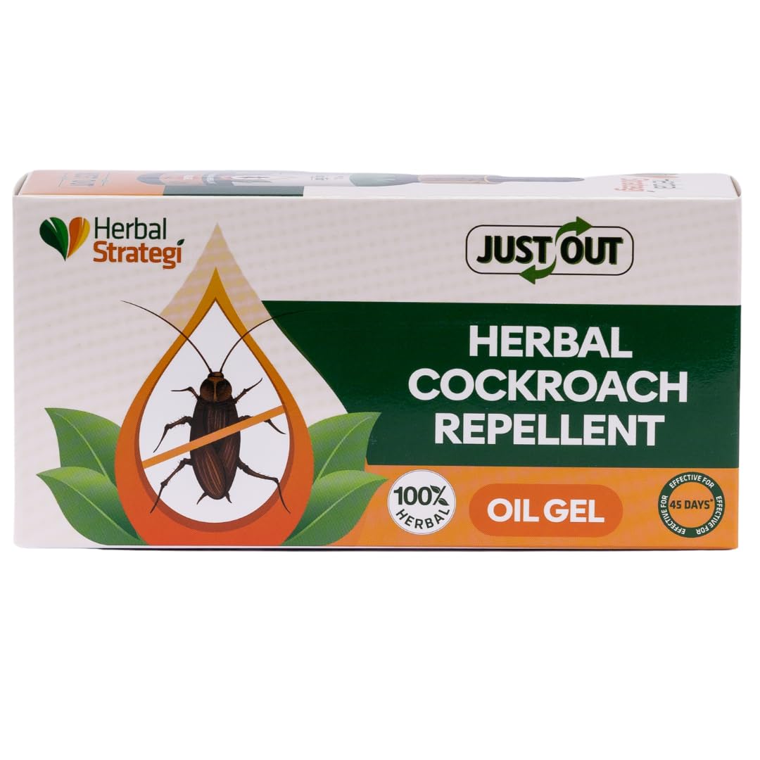 Herbal Strategi Cockroach Repellent Oil Gel - 25ml | Natural Roach Repellent for Home & Kitchen | 100% Herbal, Chemical-Free & Non-Toxic | Safe for Babies & Pets | Ayurvedic Certified | Works on All Cockroach Species | Ideal for Apartments, Restaurants & Food Storage Areas