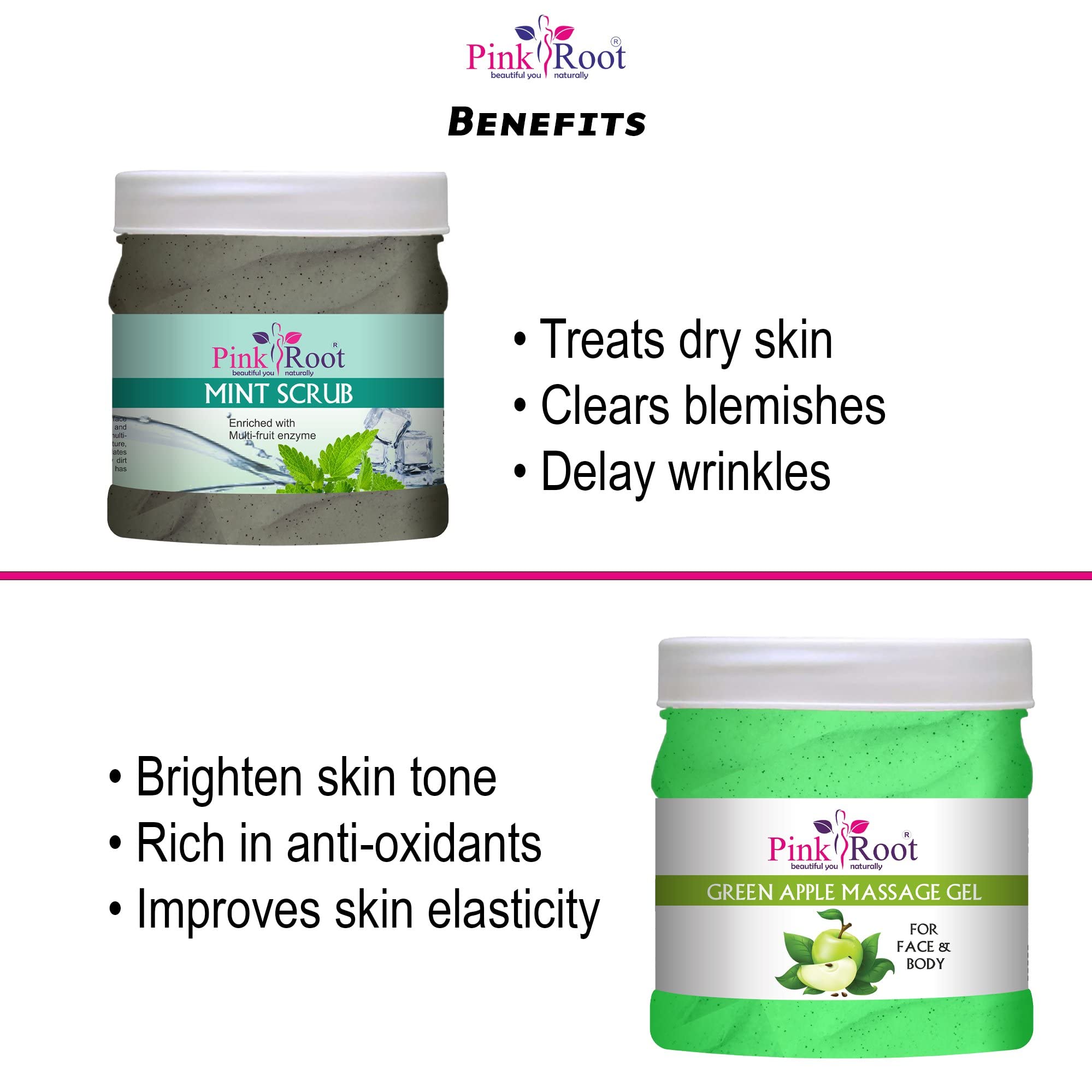 Pink Root Green Apple & Mint Scrub Massage Gel 500ml - Hydrating & Exfoliating Body Care for Spa, Relaxation & Skin Renewal