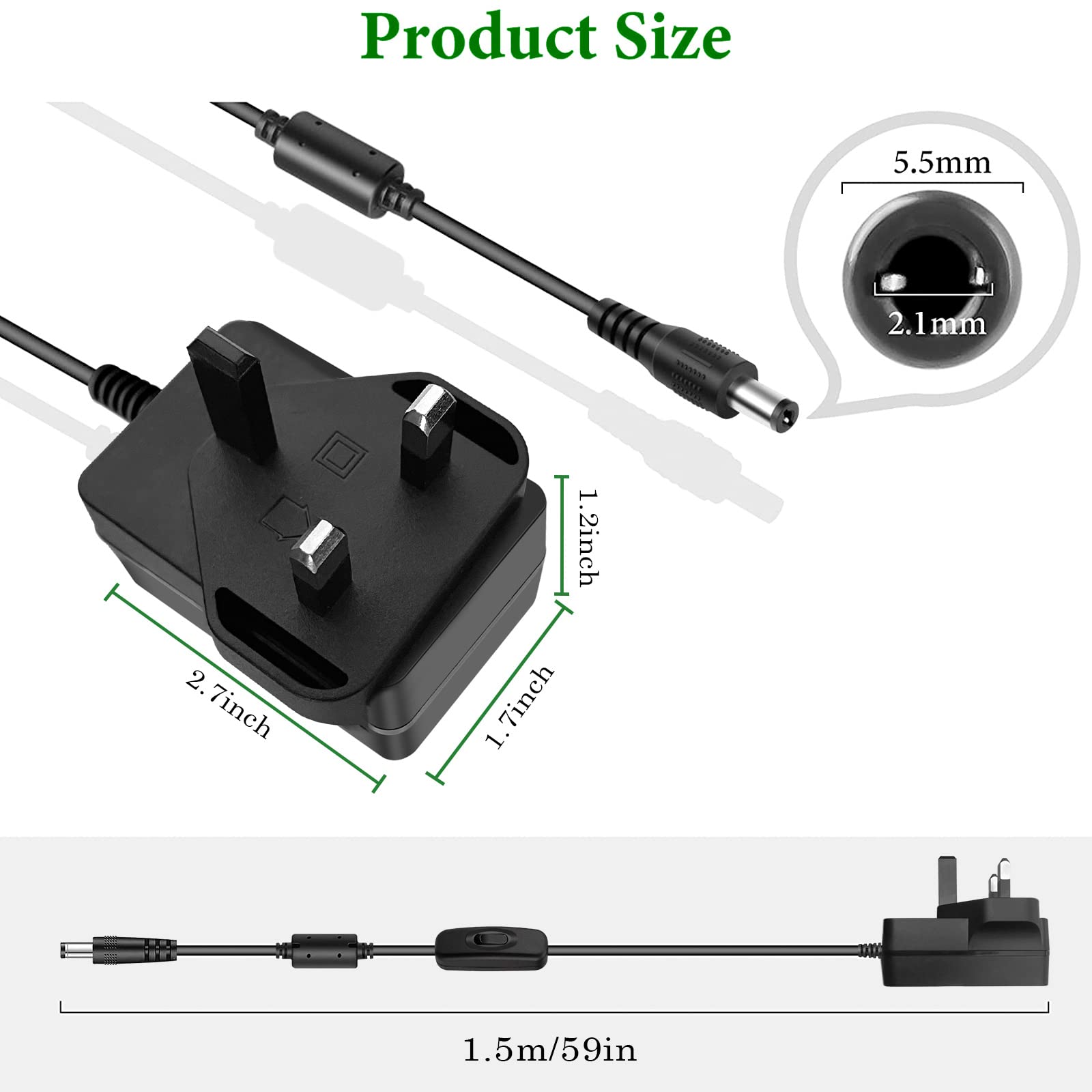 Gonine 12V 2A Power Supply AC Adapter with On/Off Switch - 100-240V AC to 12V DC Converter with 5.5x2.1mm Jack - for LED Strip Lights, CCTV Cameras, Security Systems, Routers & Home Electronics - Perfect for Indoor & Outdoor Lighting Installations