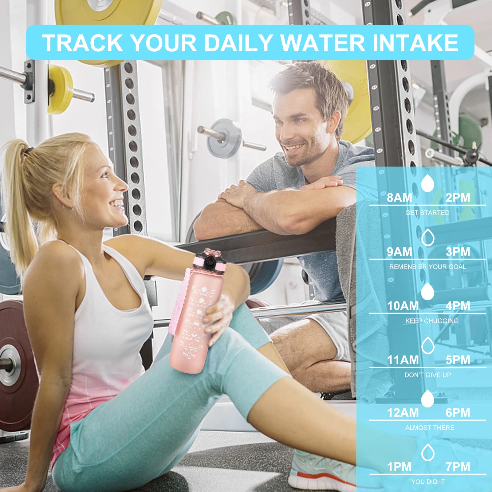 2 Pack 64oz & 27oz Sports Water Bottles with Straw - BPA Free Gym & Workout Bottles for Women