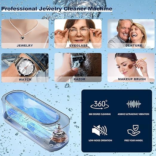 Zorzel Ultrasonic Jewelry Cleaner Machine - Professional Portable Ultrasonic Cleaner for Jewelry, Eyeglasses, Watches, Razors | Perfect for Home, Travel & Jewelry Store Cleaning